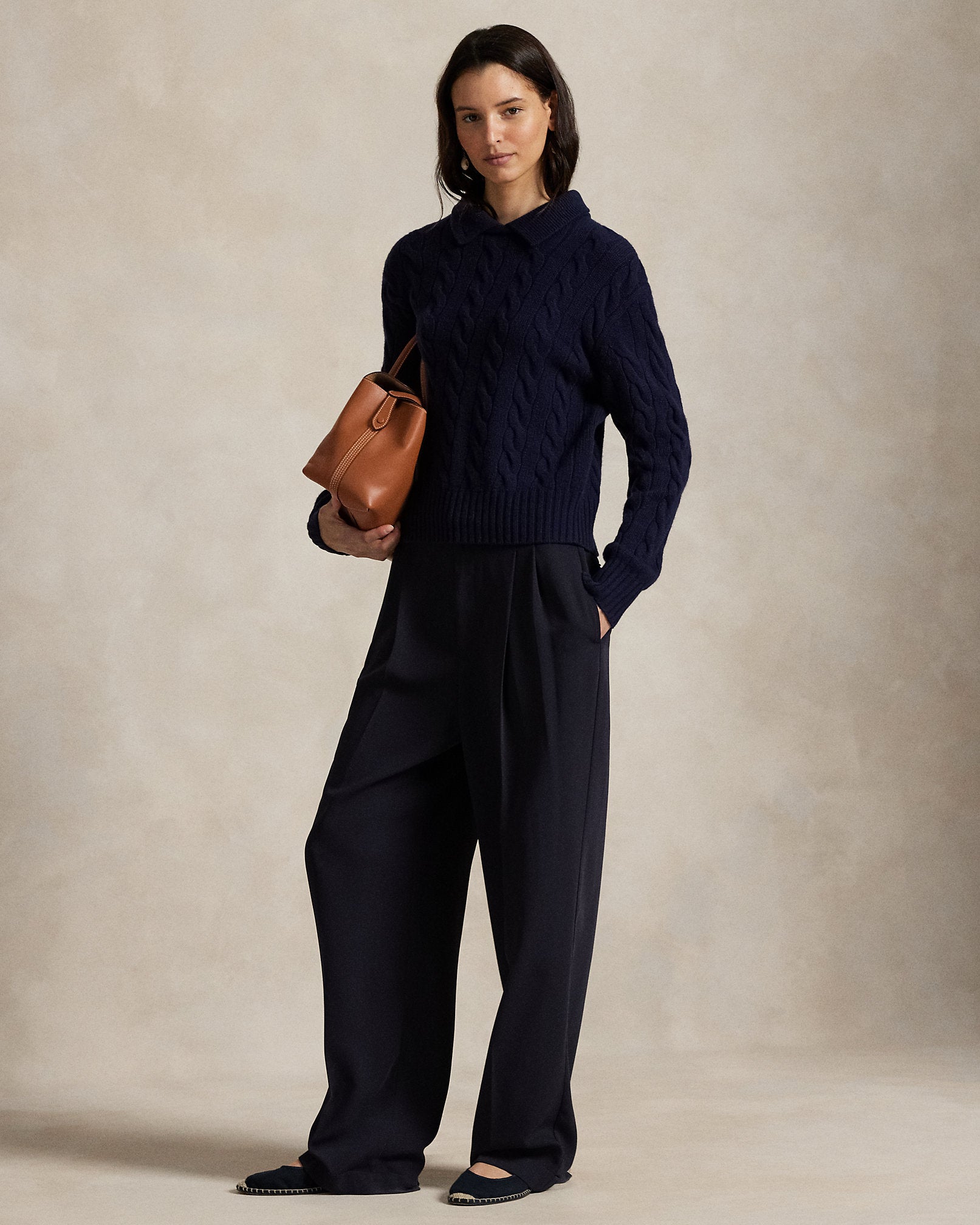 Ralph Lauren CableKnit WoolCashmere Polo Sweater