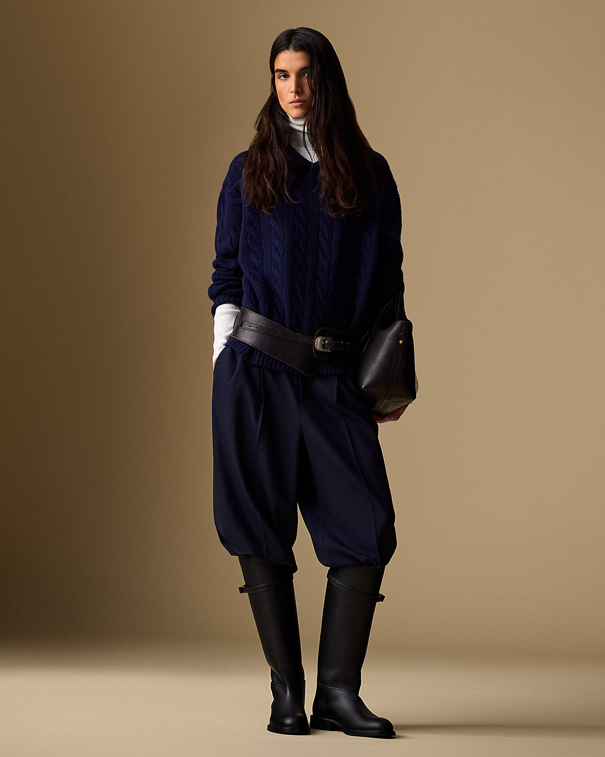 Ralph Lauren CableKnit WoolCashmere Polo Sweater
