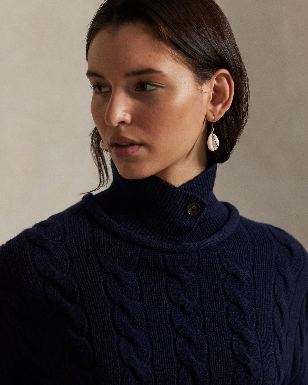 Ralph Lauren CableKnit WoolCashmere Polo Sweater