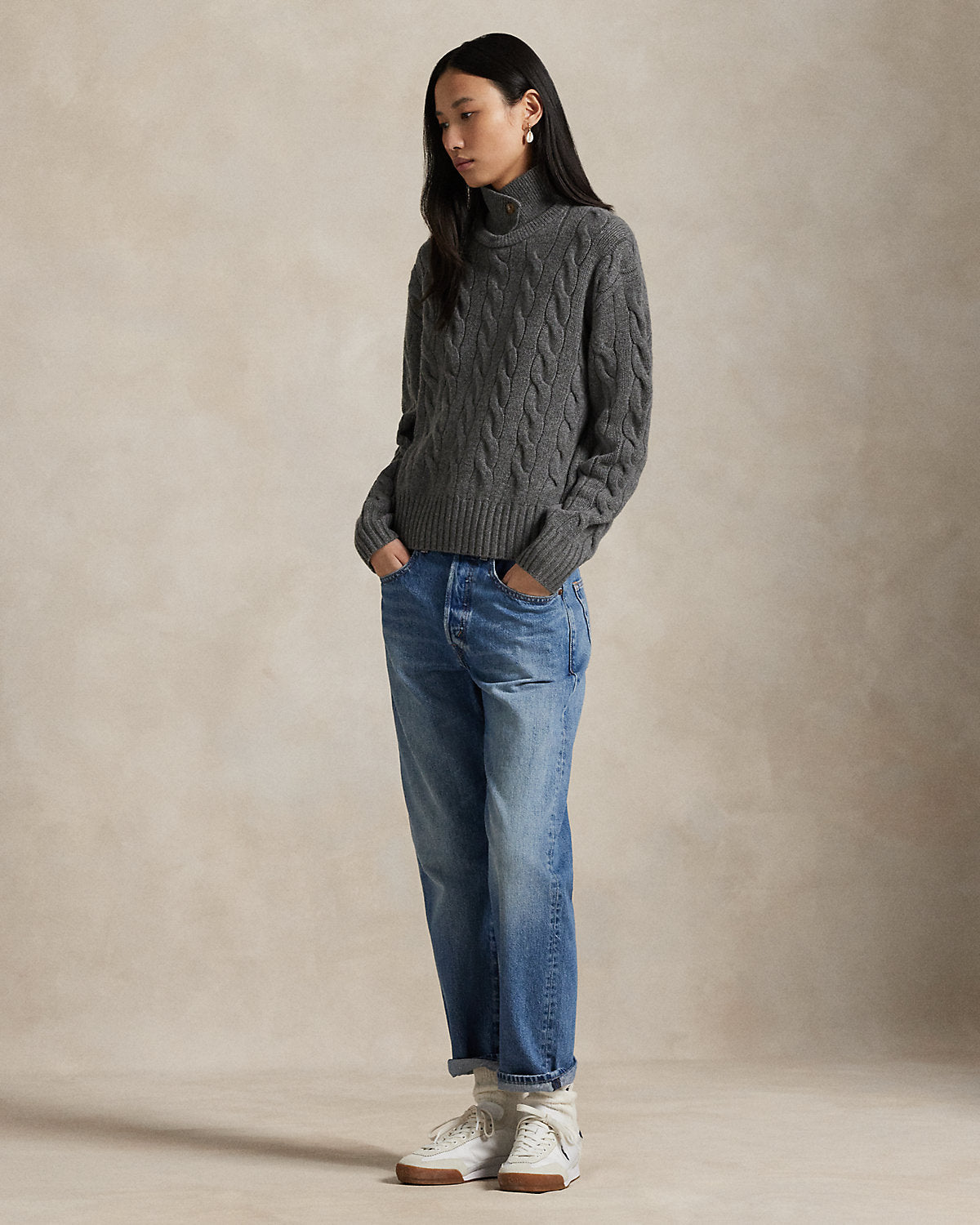 Ralph Lauren CableKnit WoolCashmere Polo Sweater