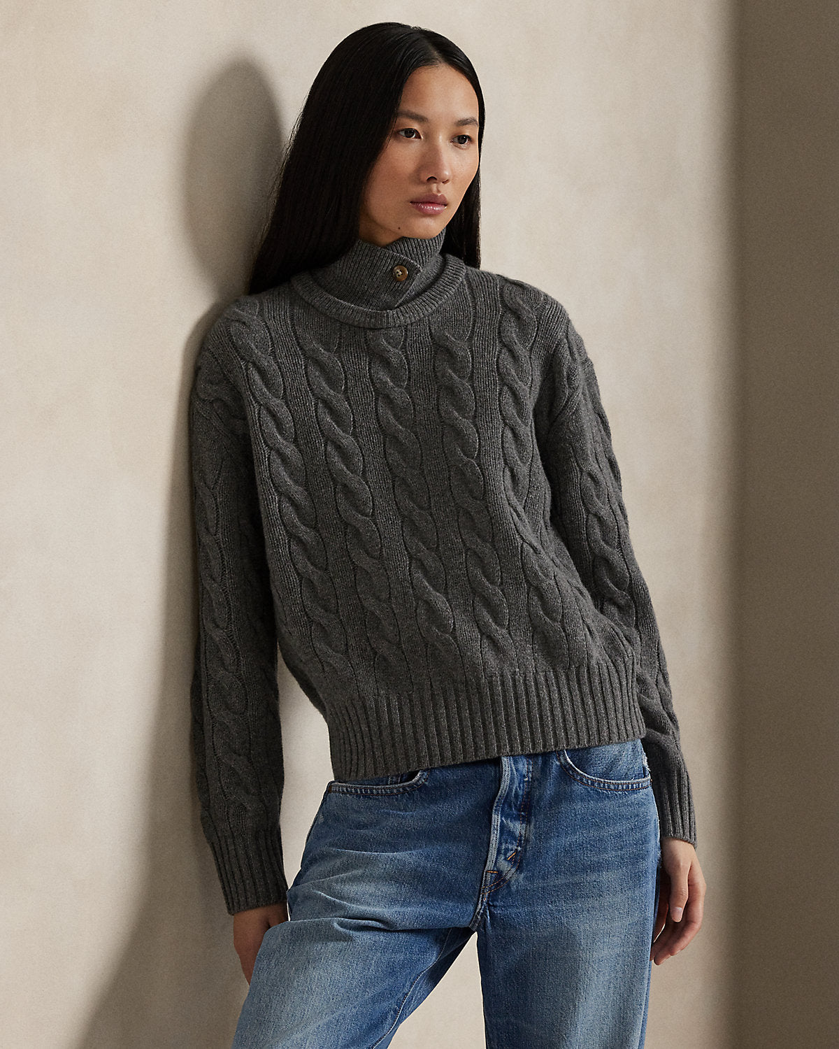 Ralph Lauren CableKnit WoolCashmere Polo Sweater