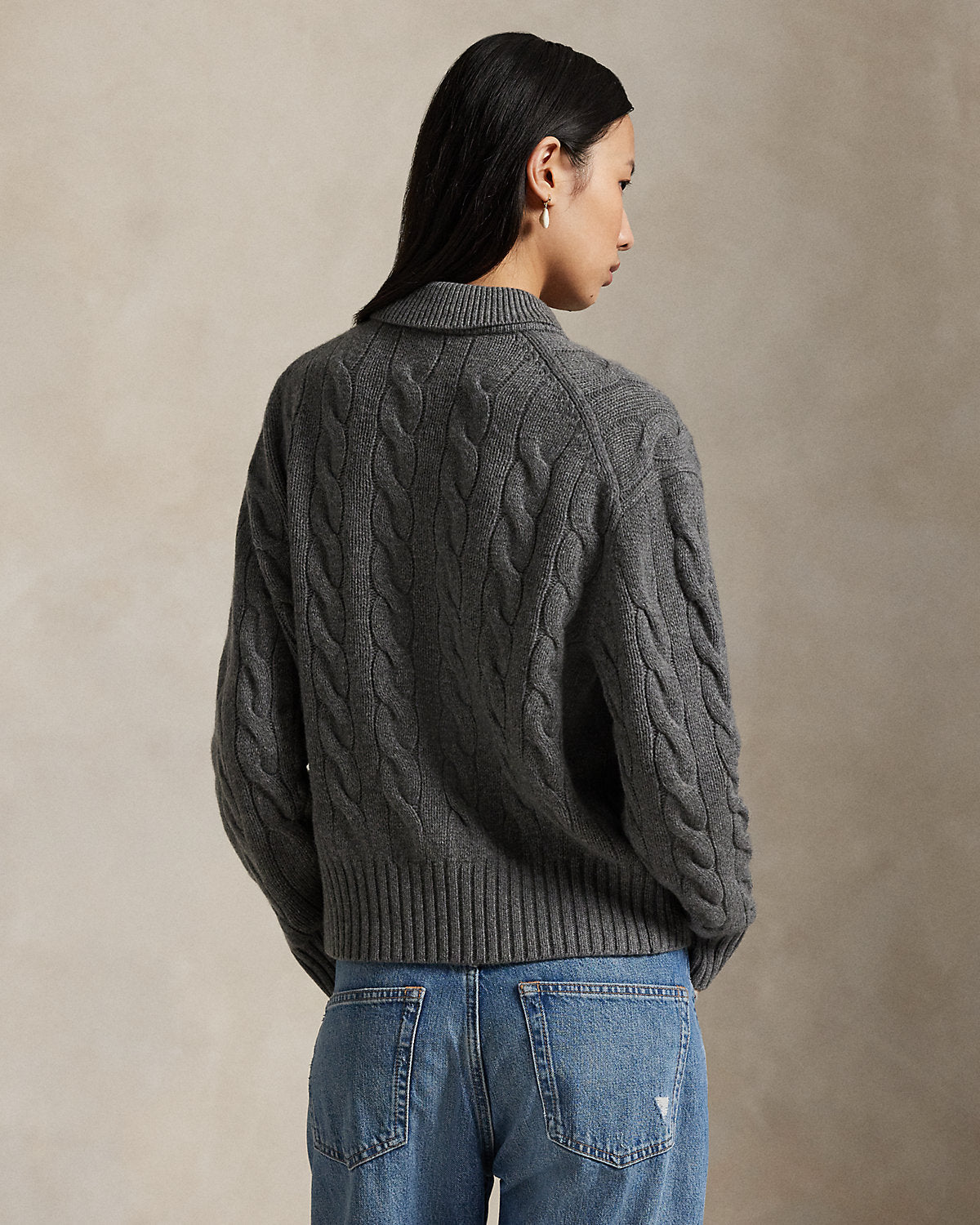 Ralph Lauren CableKnit WoolCashmere Polo Sweater