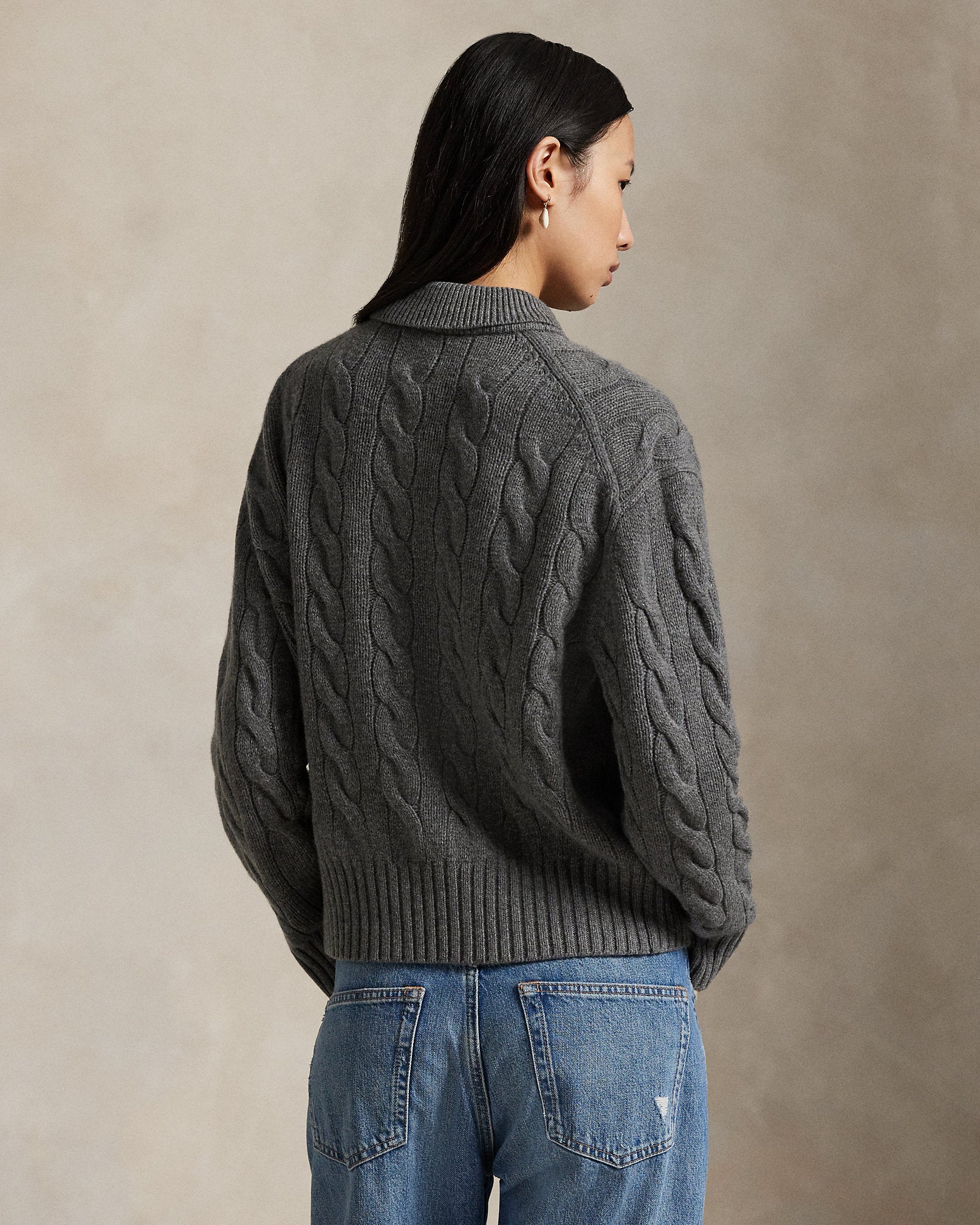 Ralph Lauren CableKnit WoolCashmere Polo Sweater