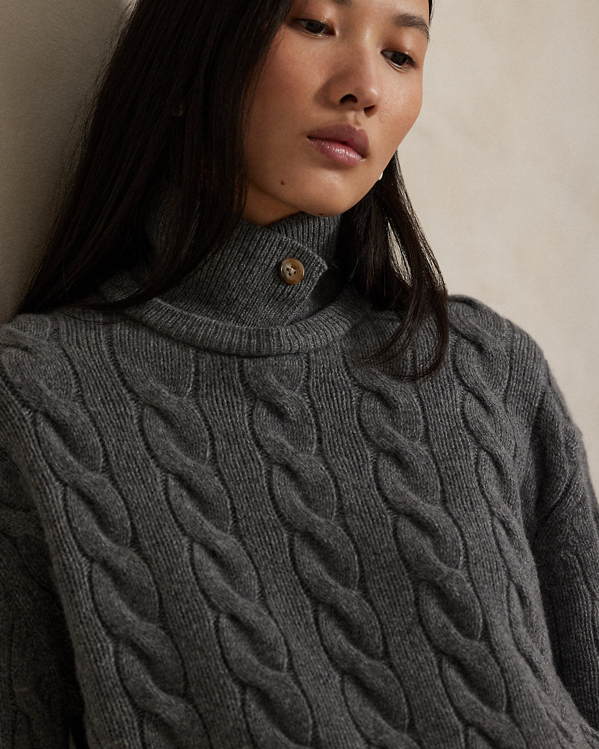 Ralph Lauren CableKnit WoolCashmere Polo Sweater