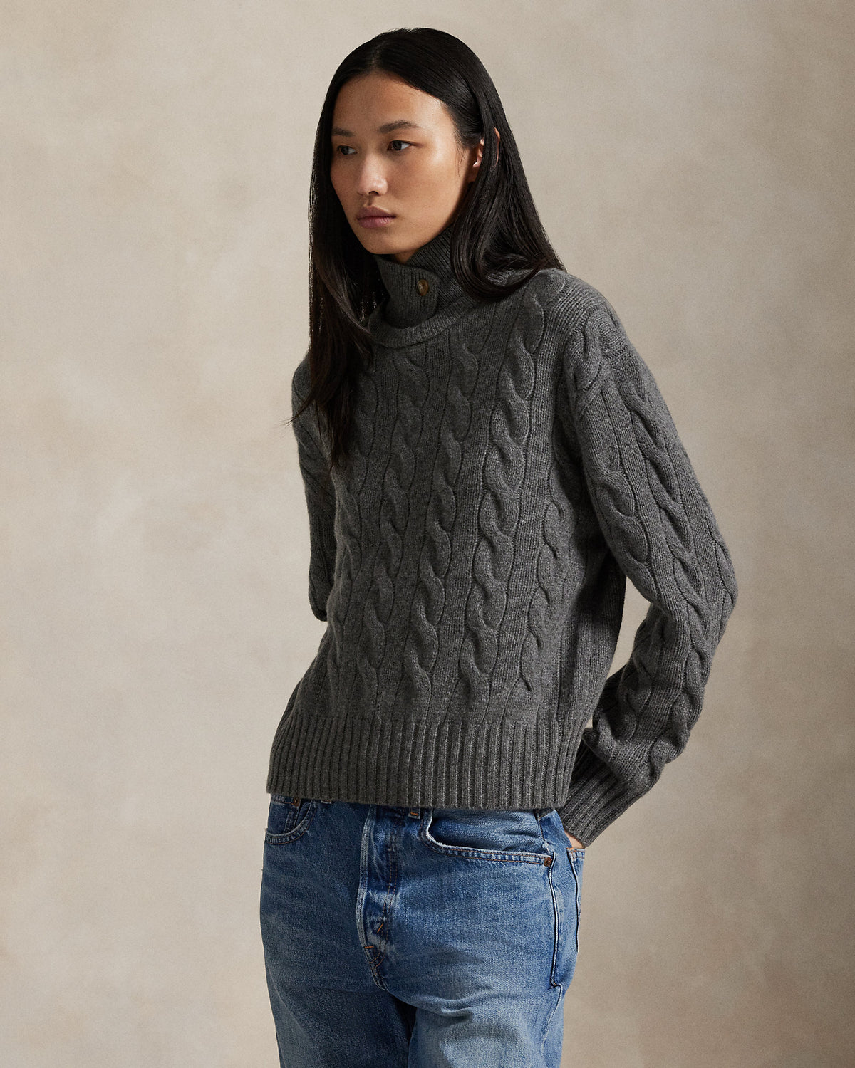 Ralph Lauren CableKnit WoolCashmere Polo Sweater