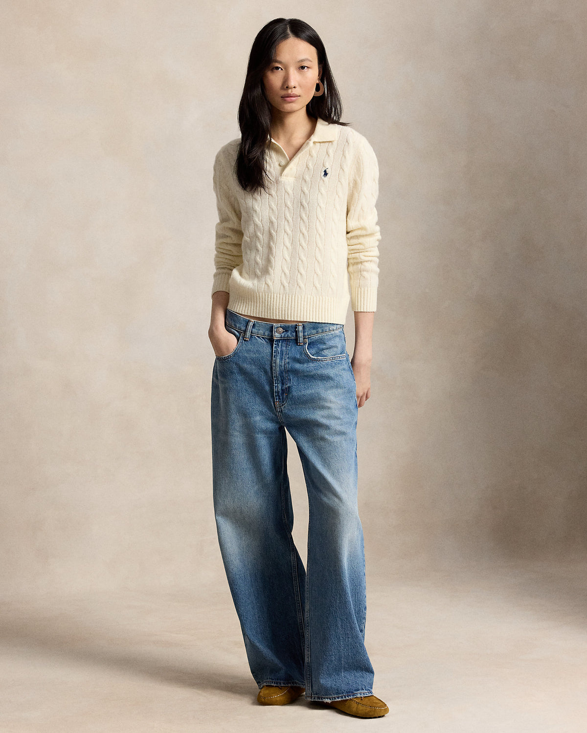 Ralph Lauren CableKnit WoolCashmere Polo Sweater