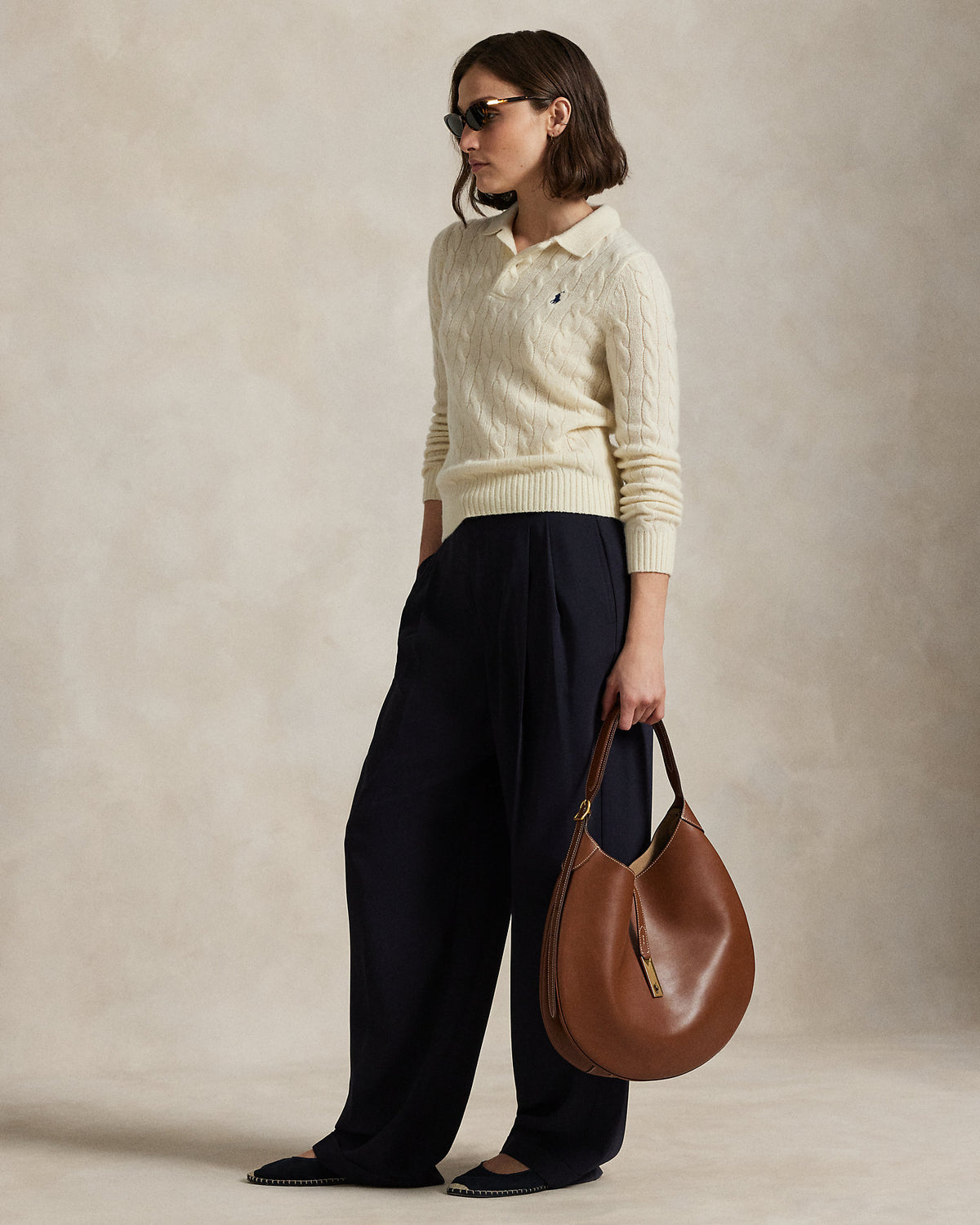 Ralph Lauren CableKnit WoolCashmere Polo Sweater