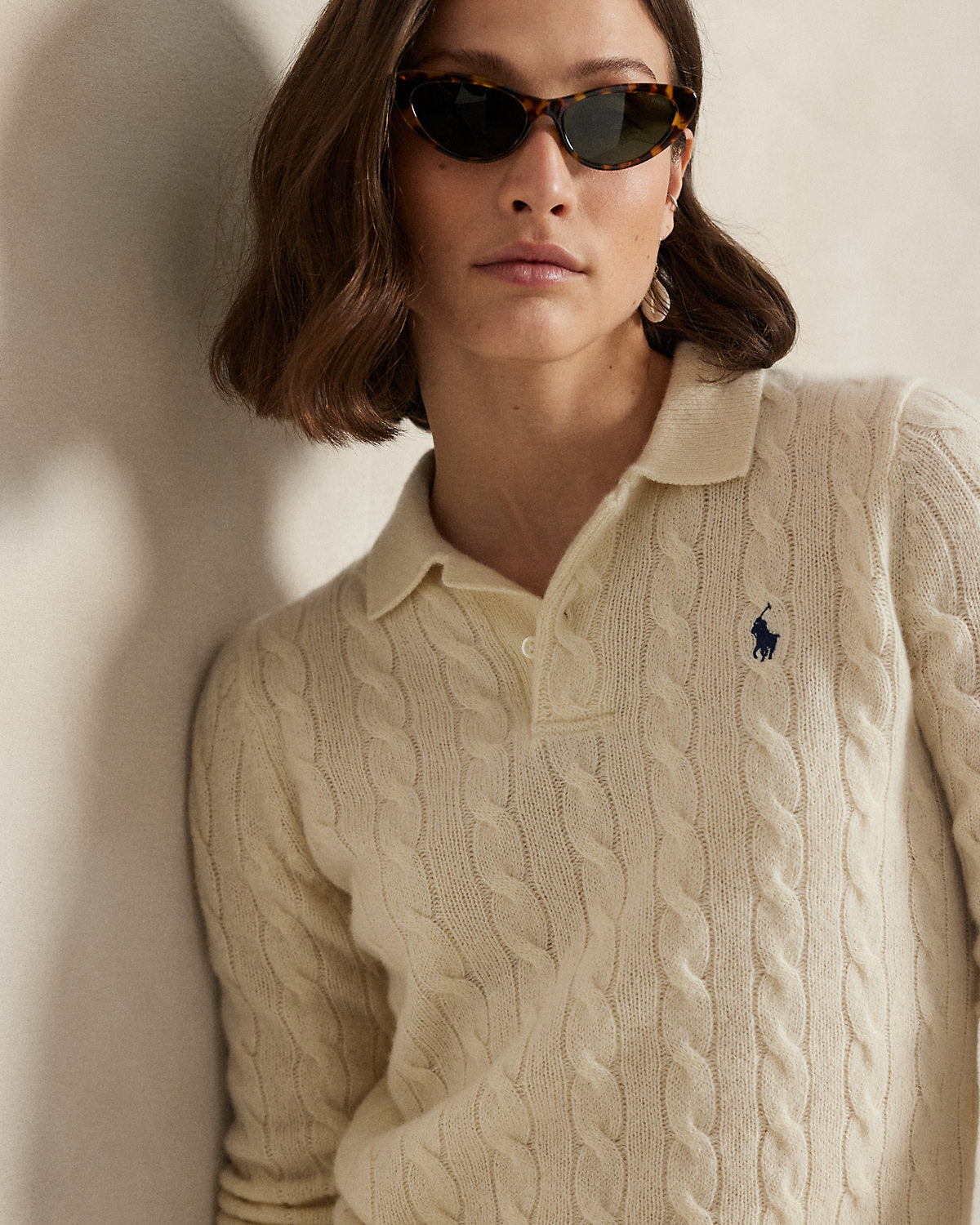 Ralph Lauren CableKnit WoolCashmere Polo Sweater