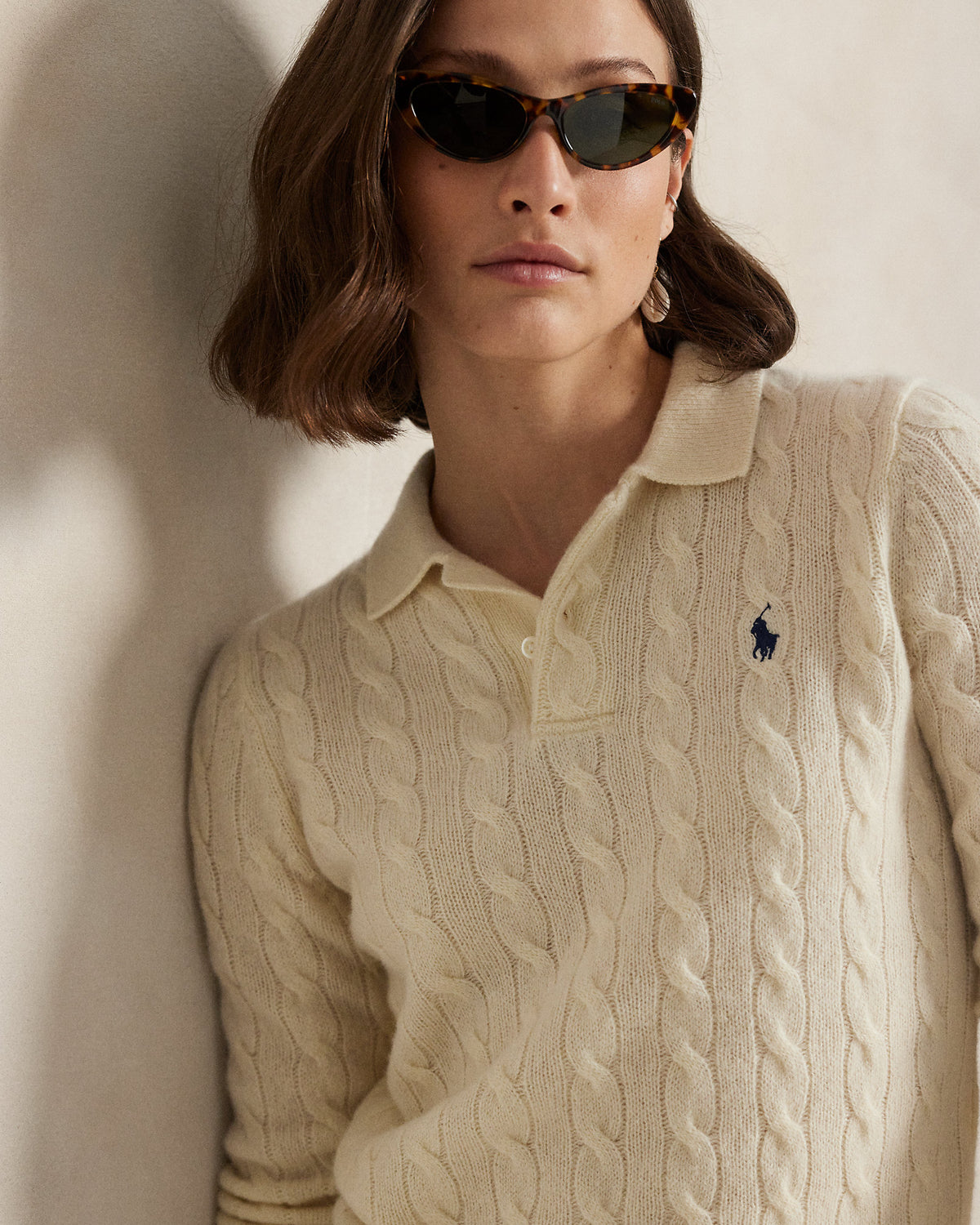 Ralph Lauren CableKnit WoolCashmere Polo Sweater
