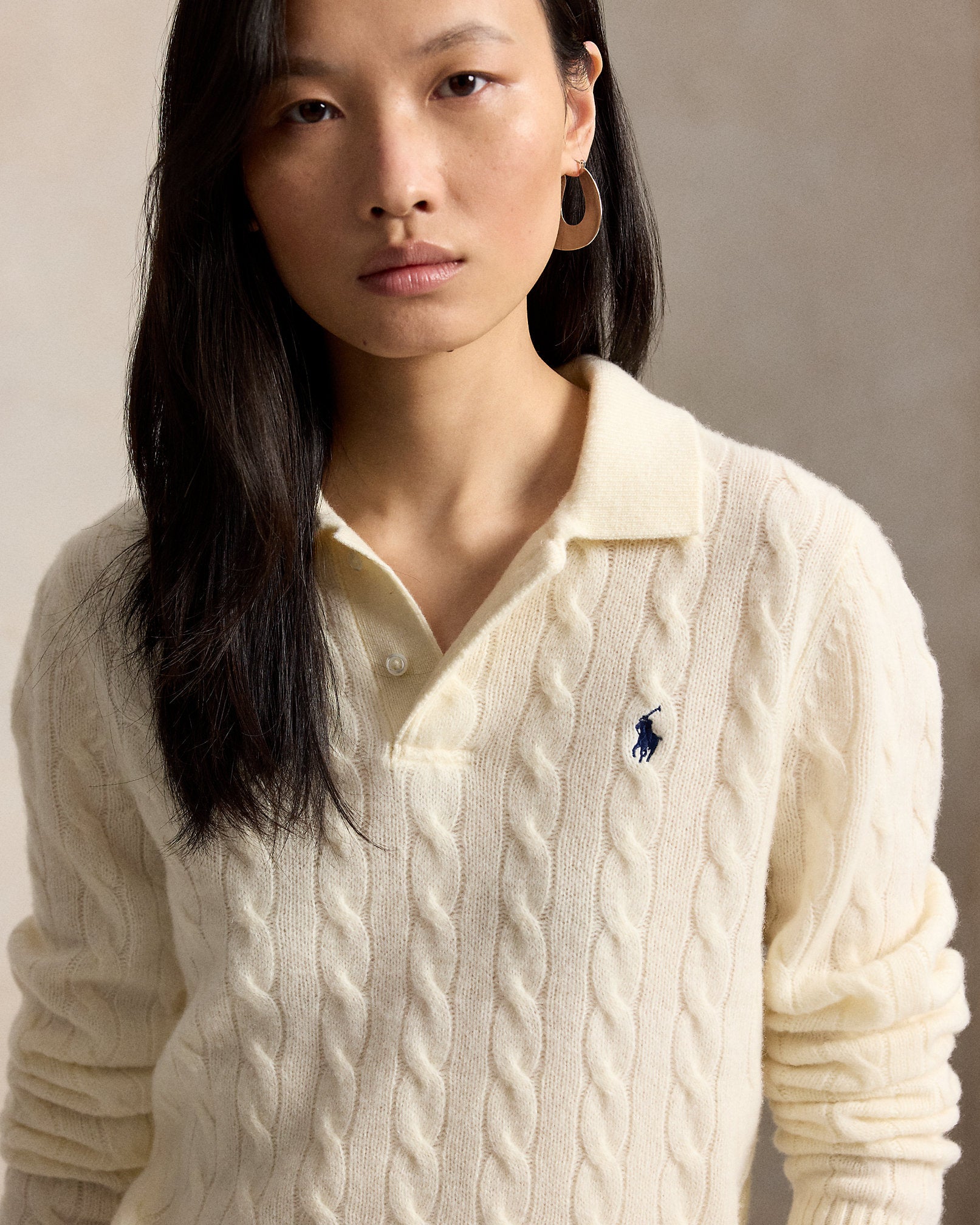 Ralph Lauren CableKnit WoolCashmere Polo Sweater