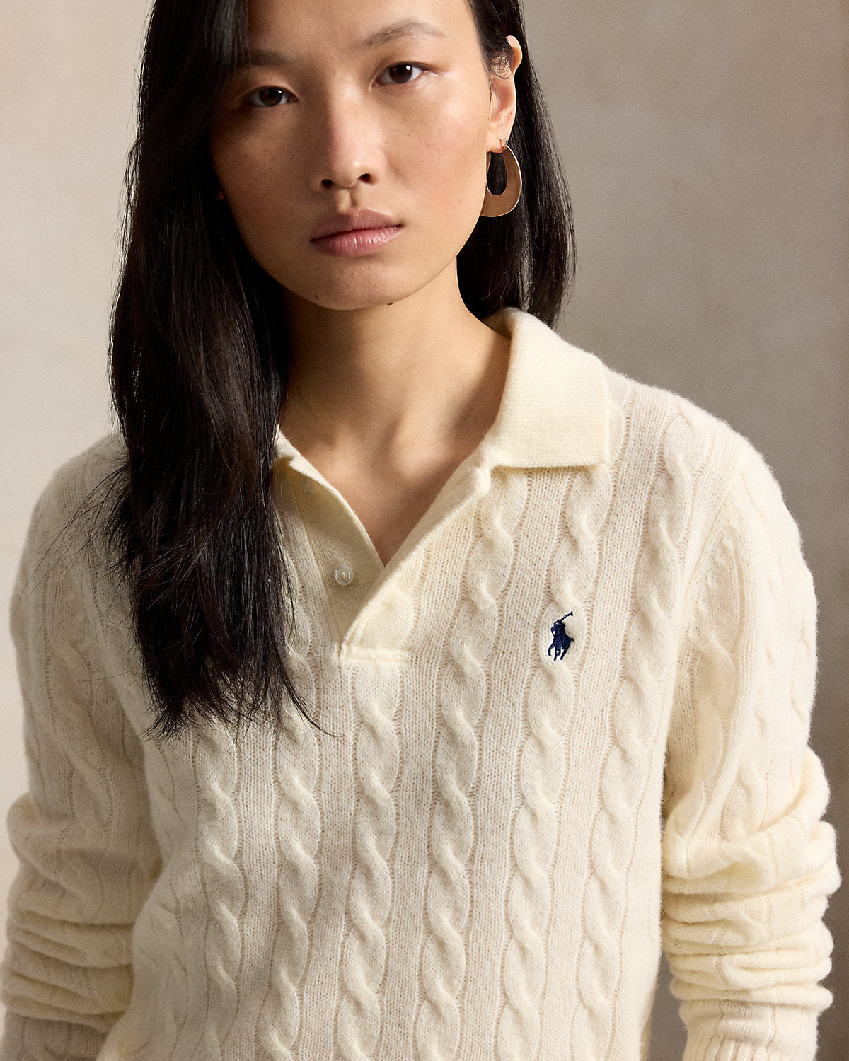 Ralph Lauren CableKnit WoolCashmere Polo Sweater