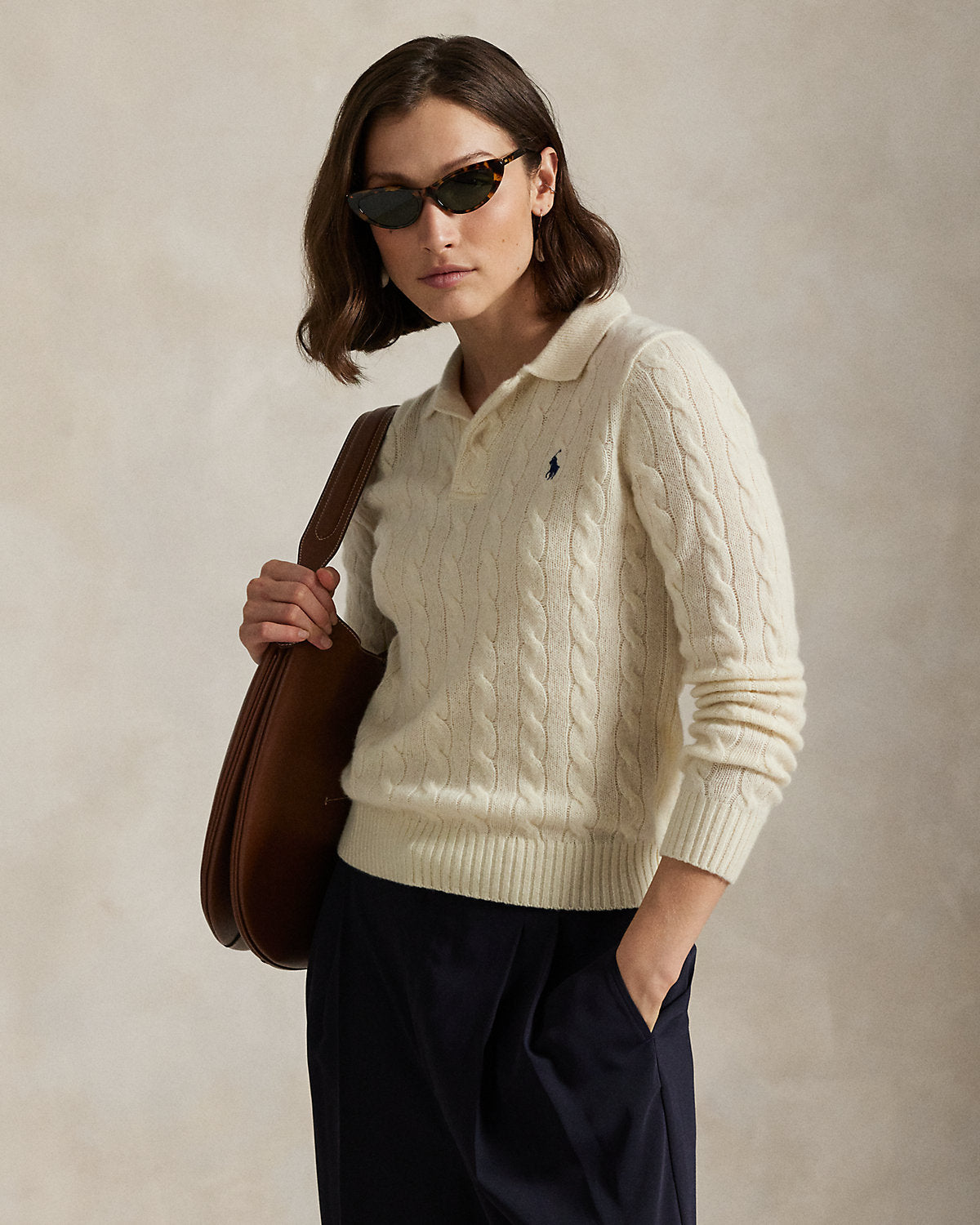 Ralph Lauren CableKnit WoolCashmere Polo Sweater