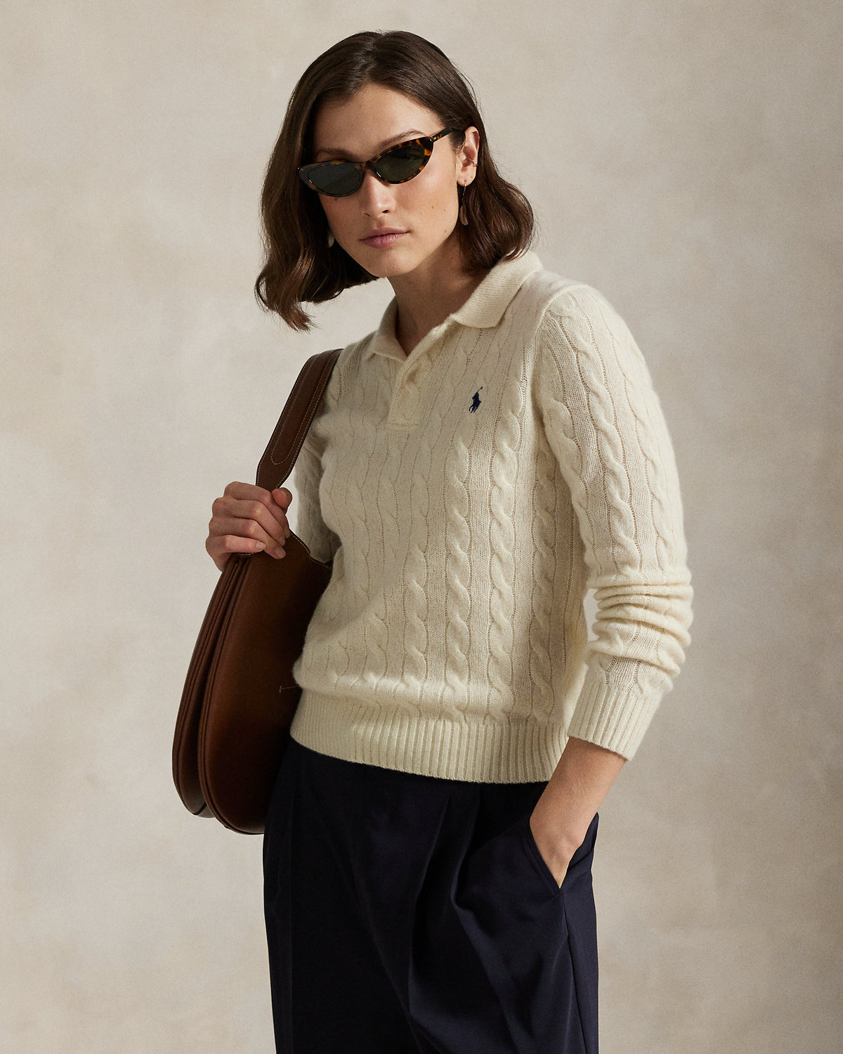 Ralph Lauren CableKnit WoolCashmere Polo Sweater