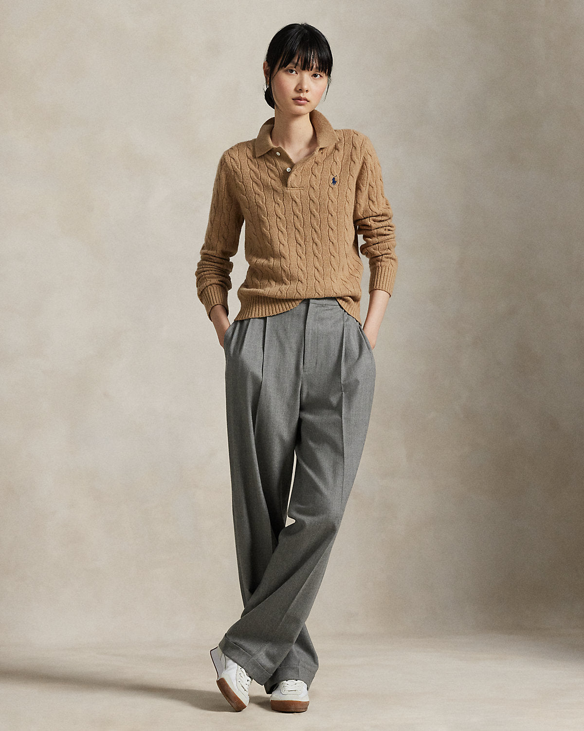 Ralph Lauren CableKnit WoolCashmere Polo Sweater