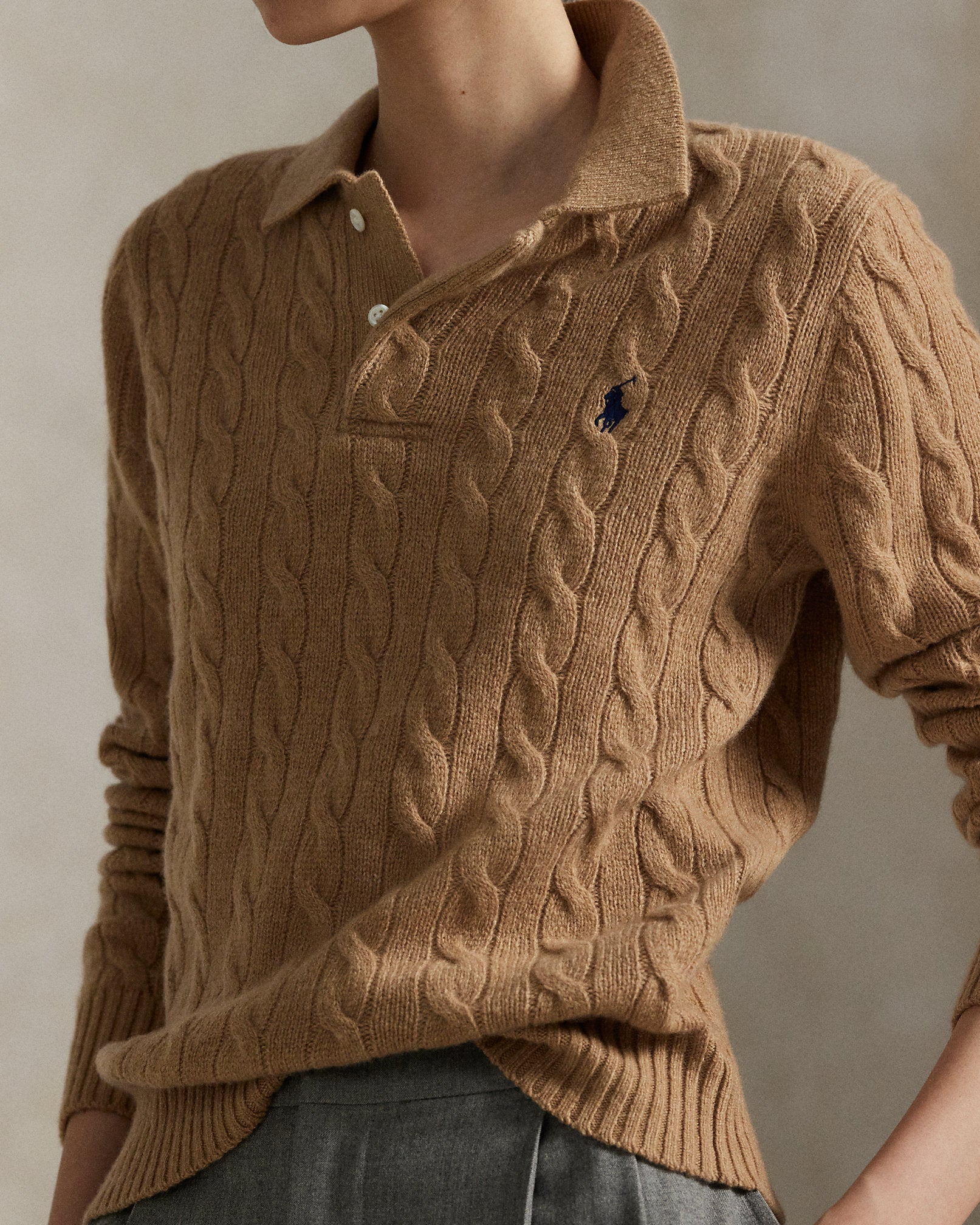 Ralph Lauren CableKnit WoolCashmere Polo Sweater