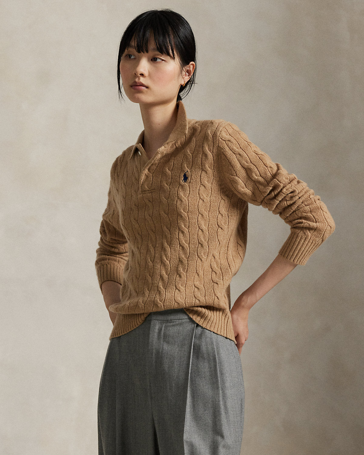Ralph Lauren CableKnit WoolCashmere Polo Sweater