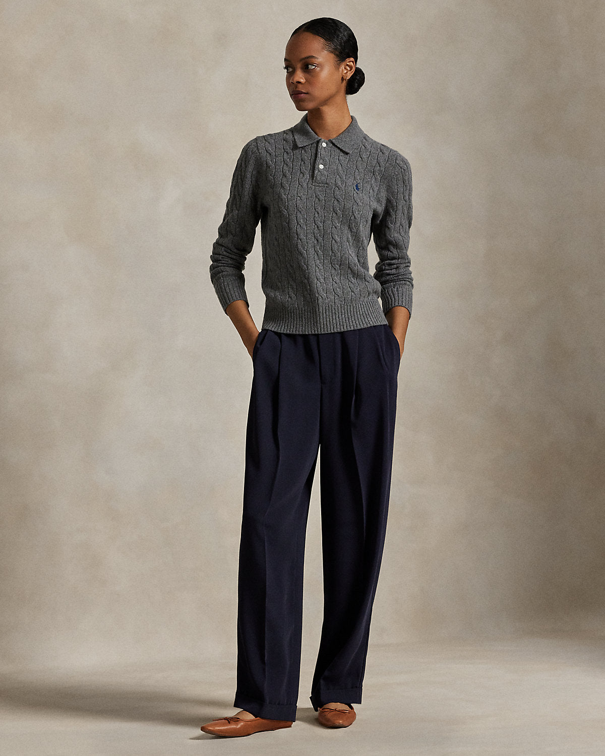 Ralph Lauren CableKnit WoolCashmere Polo Sweater