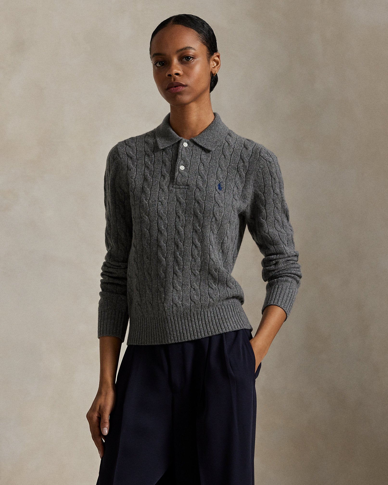 Ralph Lauren CableKnit WoolCashmere Polo Sweater
