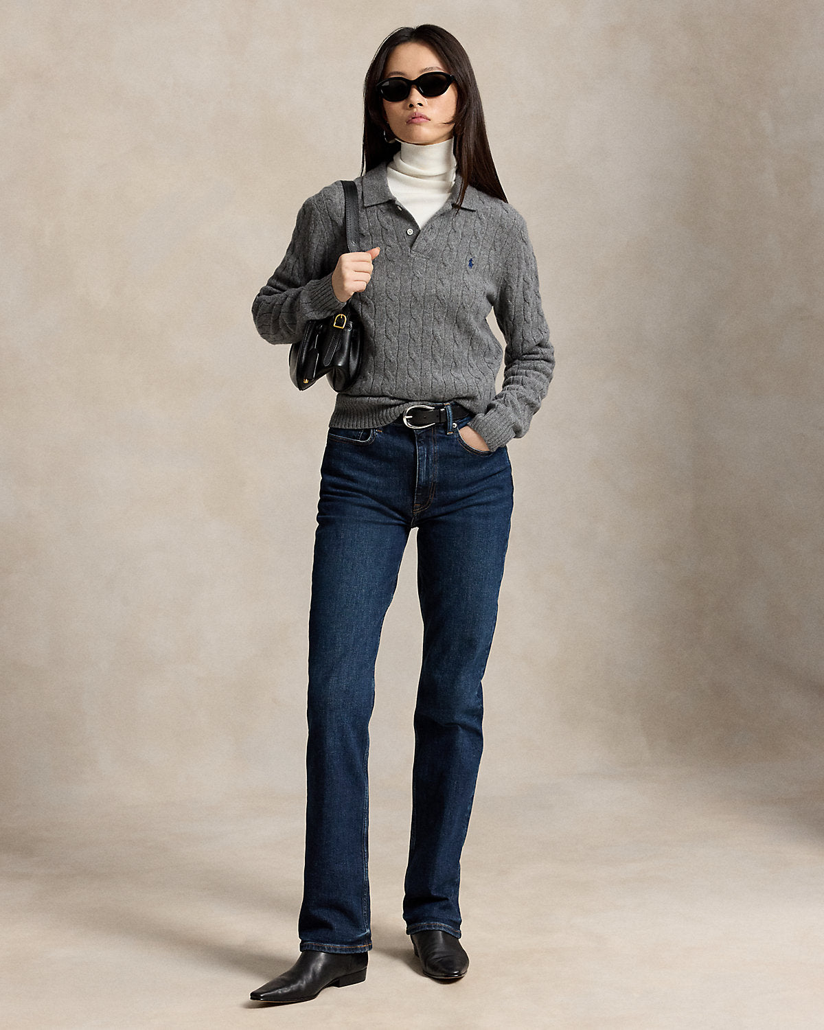 Ralph Lauren CableKnit WoolCashmere Polo Sweater