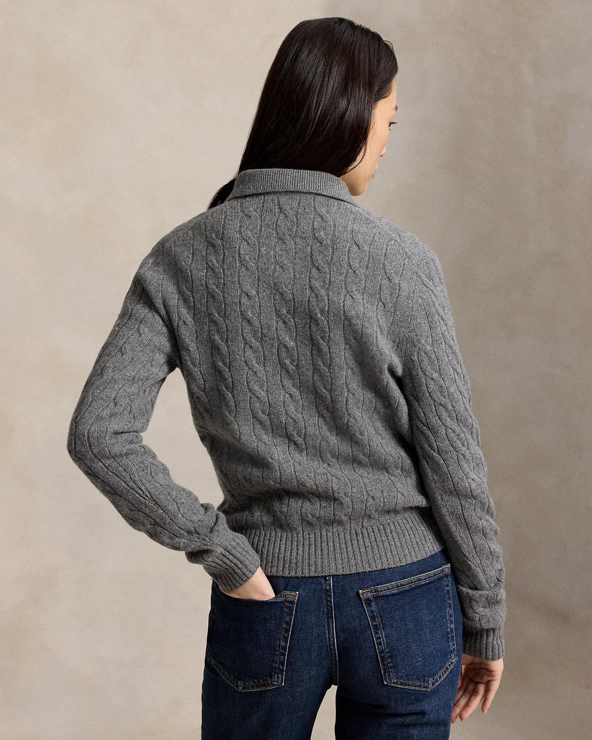 Ralph Lauren CableKnit WoolCashmere Polo Sweater