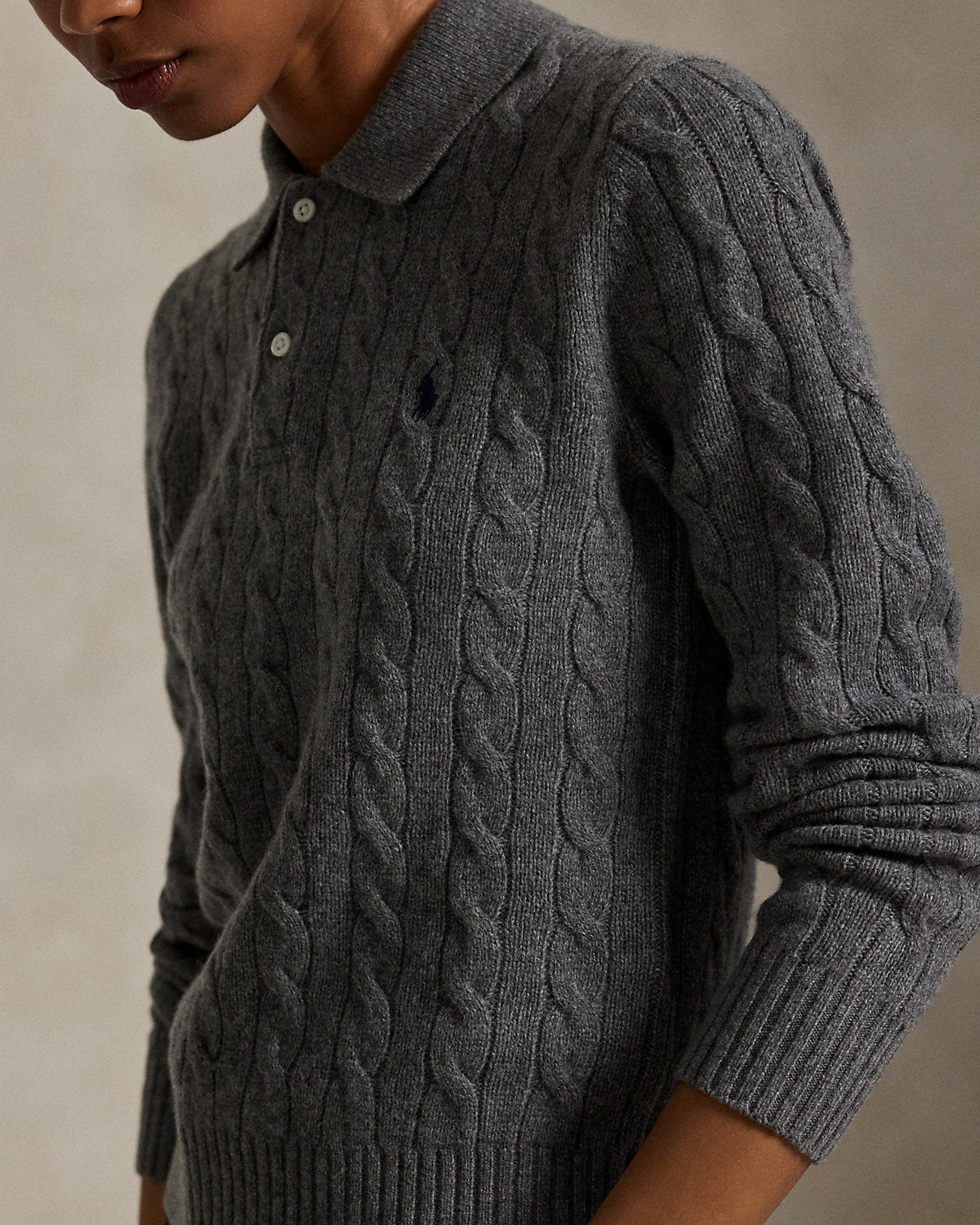 Ralph Lauren CableKnit WoolCashmere Polo Sweater