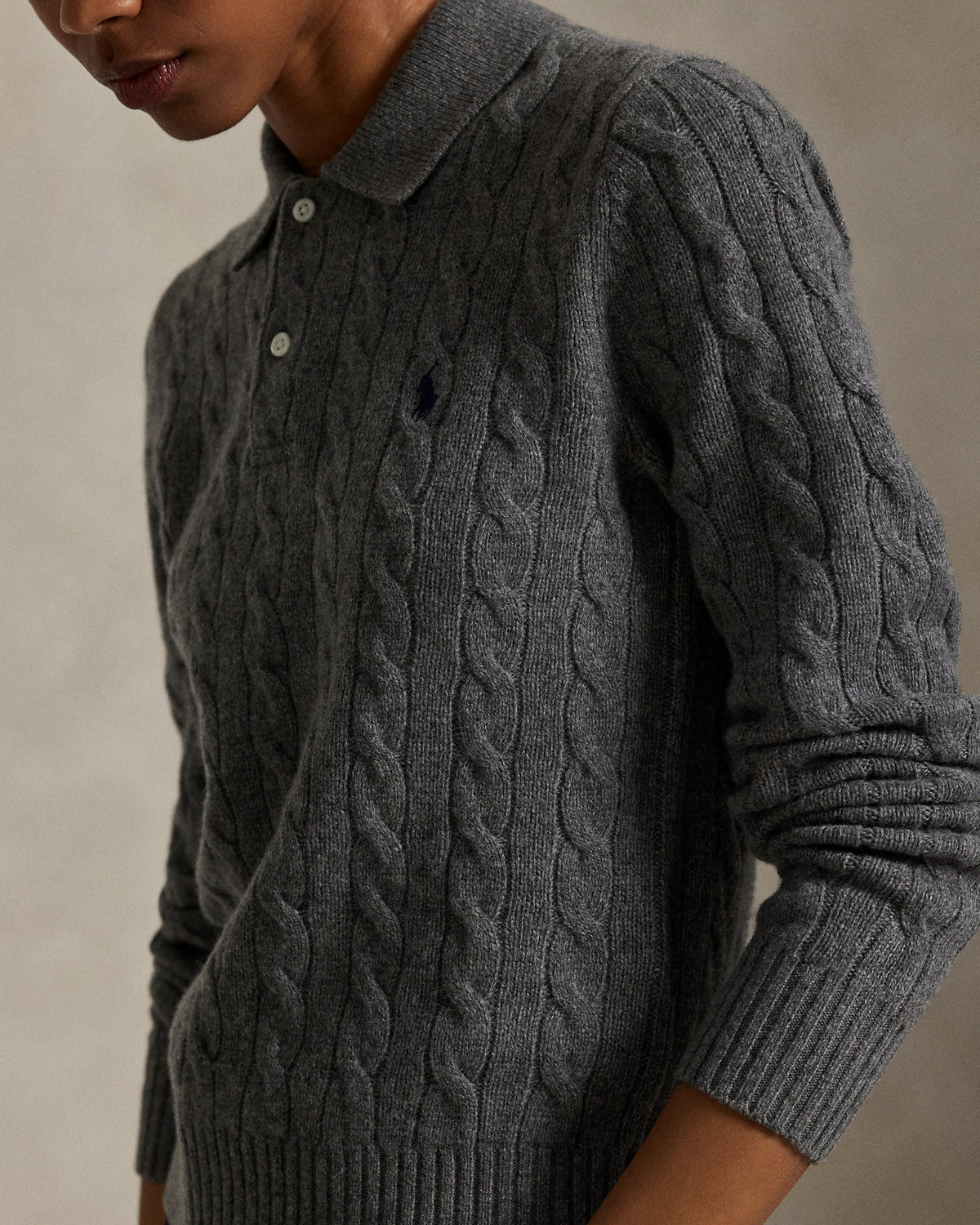 Ralph Lauren CableKnit WoolCashmere Polo Sweater