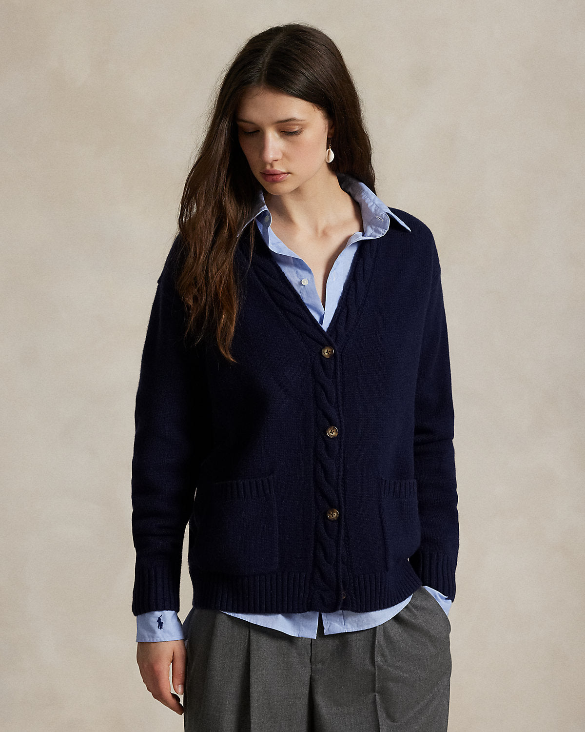 Ralph Lauren CableTrim WoolCashmere Cardigan
