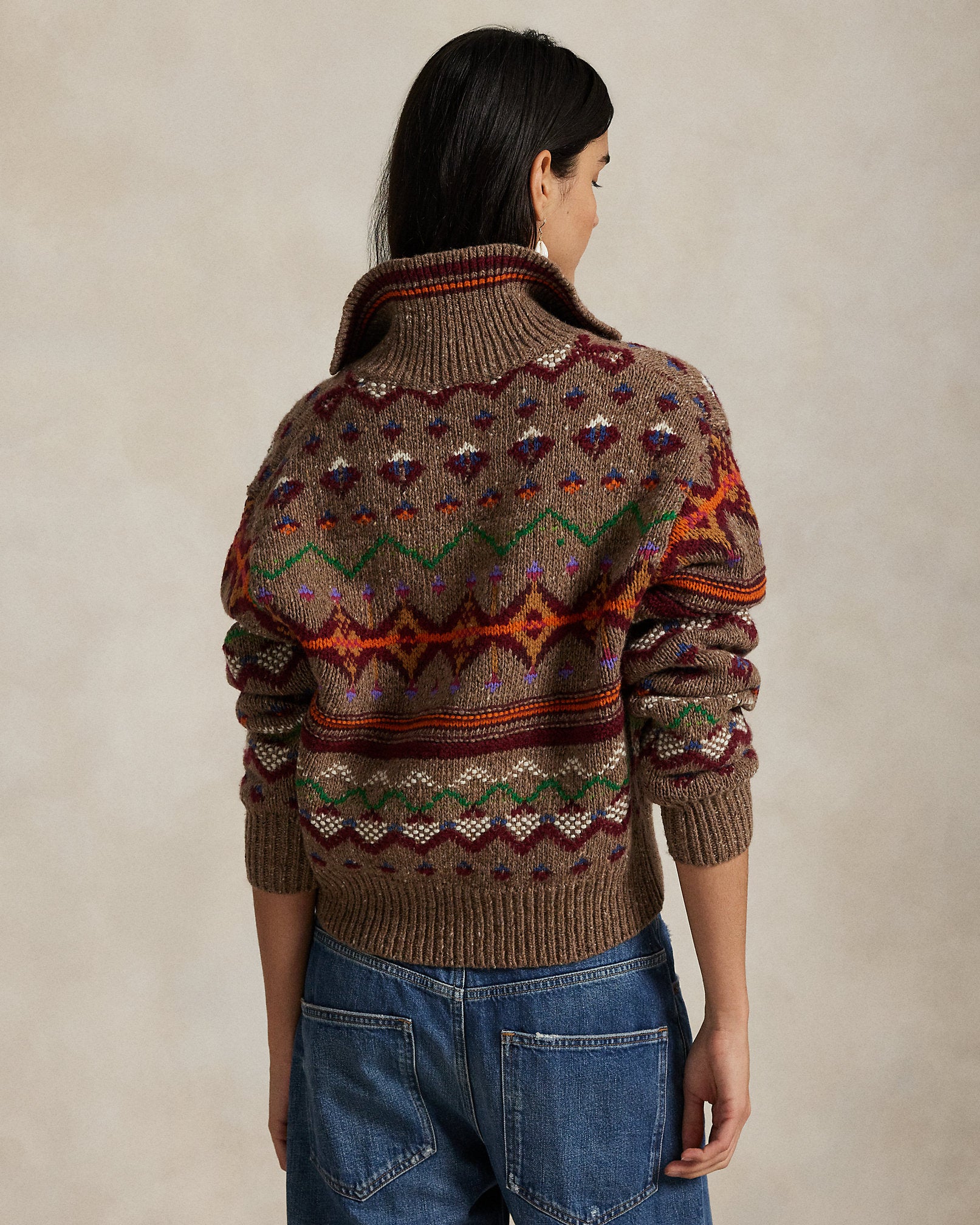 Ralph Lauren Fair Isle LaceUp Wool Sweater