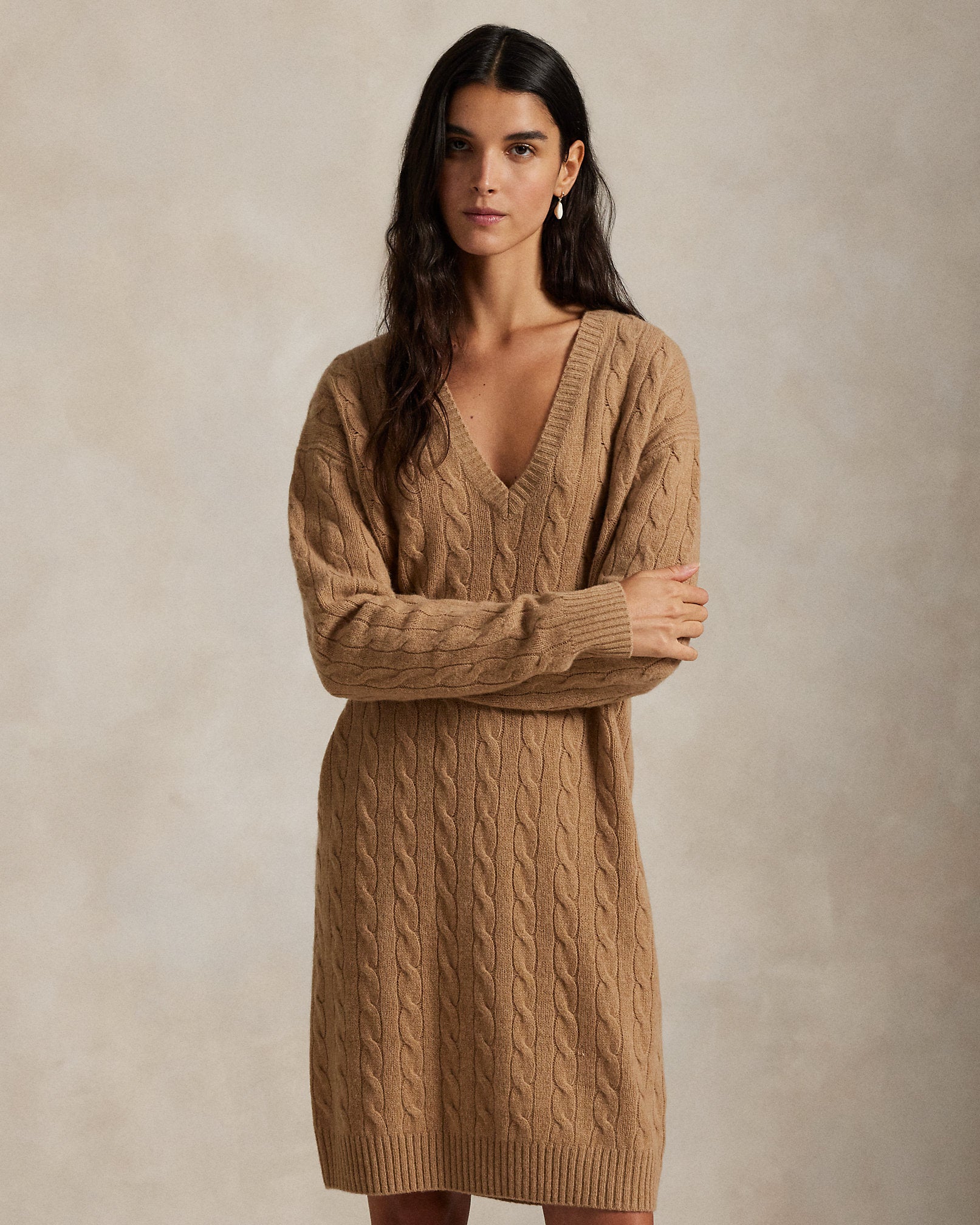 Ralph Lauren Cable WoolCashmere VNeck Sweater Dress