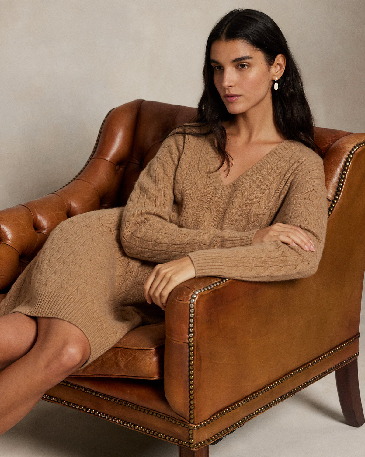 Ralph Lauren Cable WoolCashmere VNeck Sweater Dress