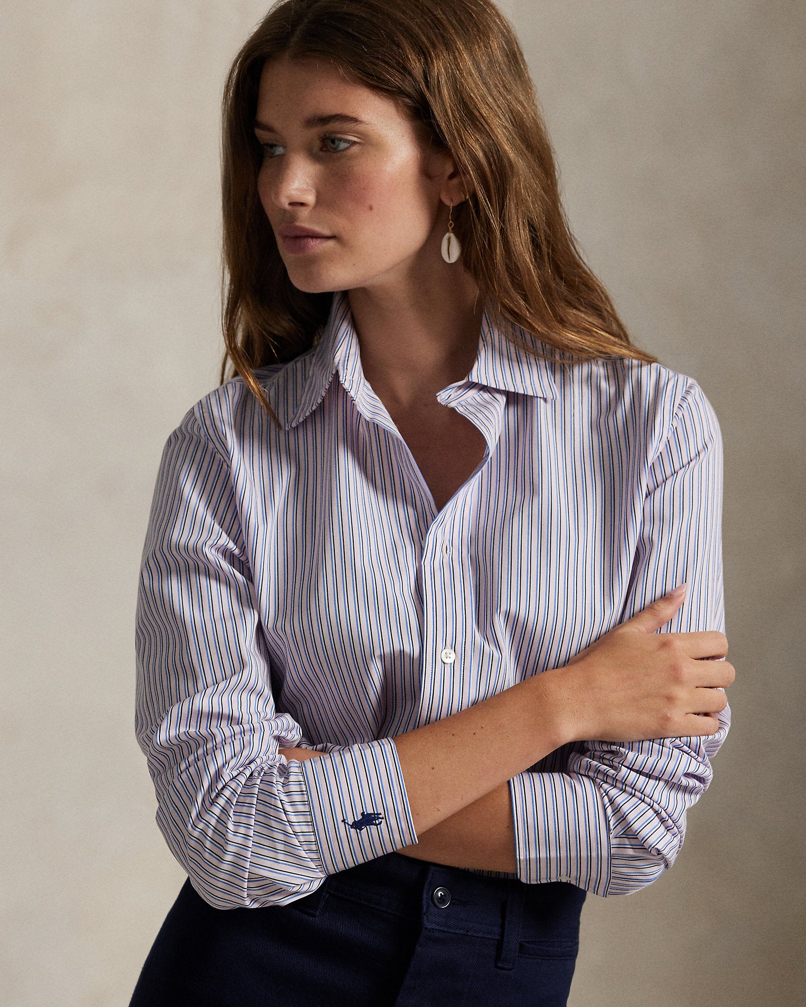 Ralph Lauren Stretch Slim Fit Striped Poplin Shirt
