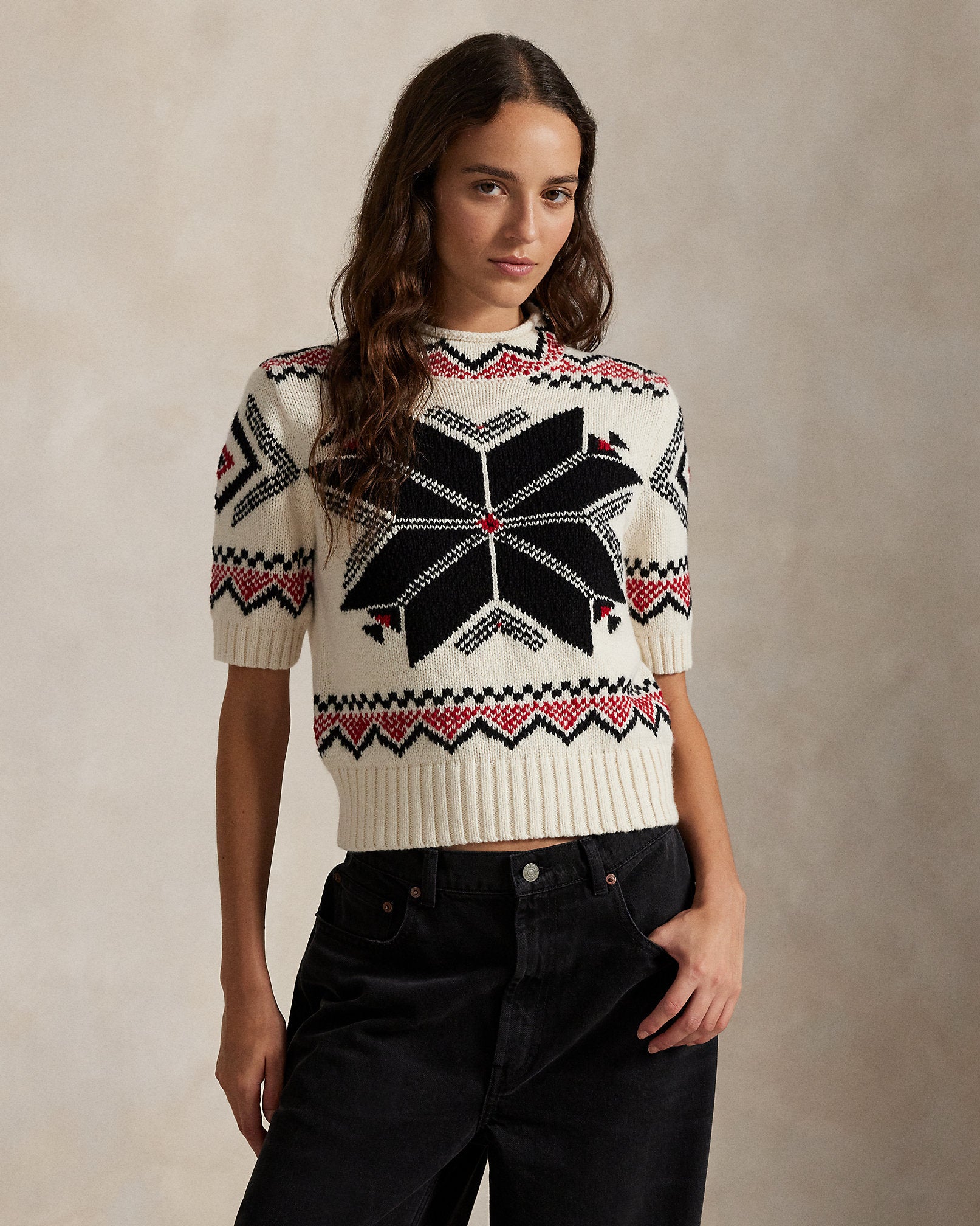 Ralph Lauren Snowflake Mockneck ShortSleeve Sweater