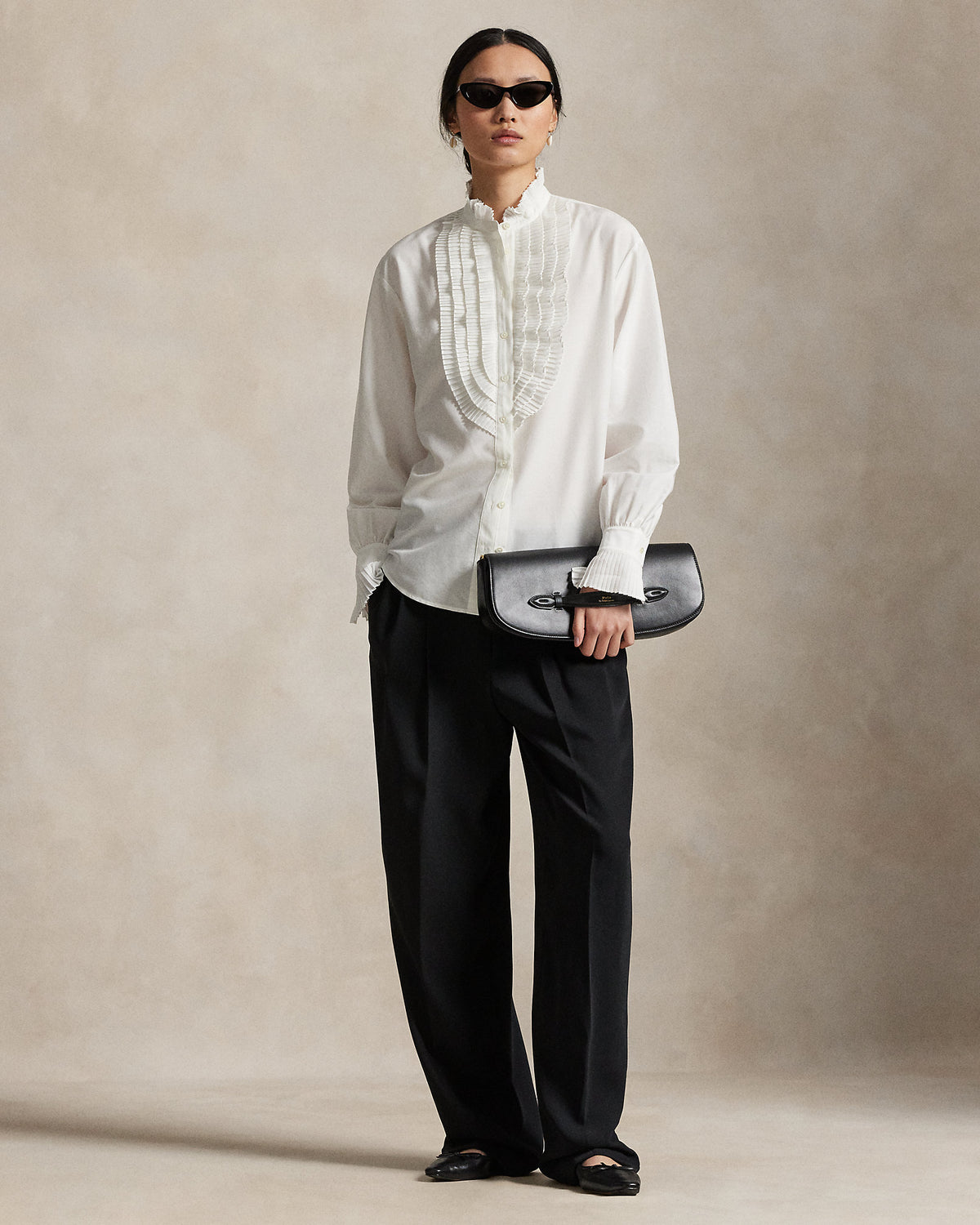 Ralph Lauren PleatedBib CottonSilk Shirt