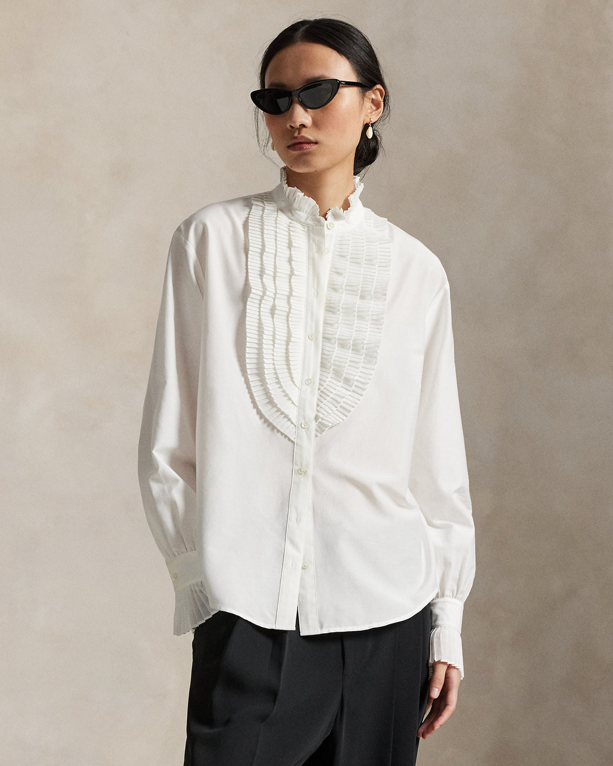 Ralph Lauren PleatedBib CottonSilk Shirt