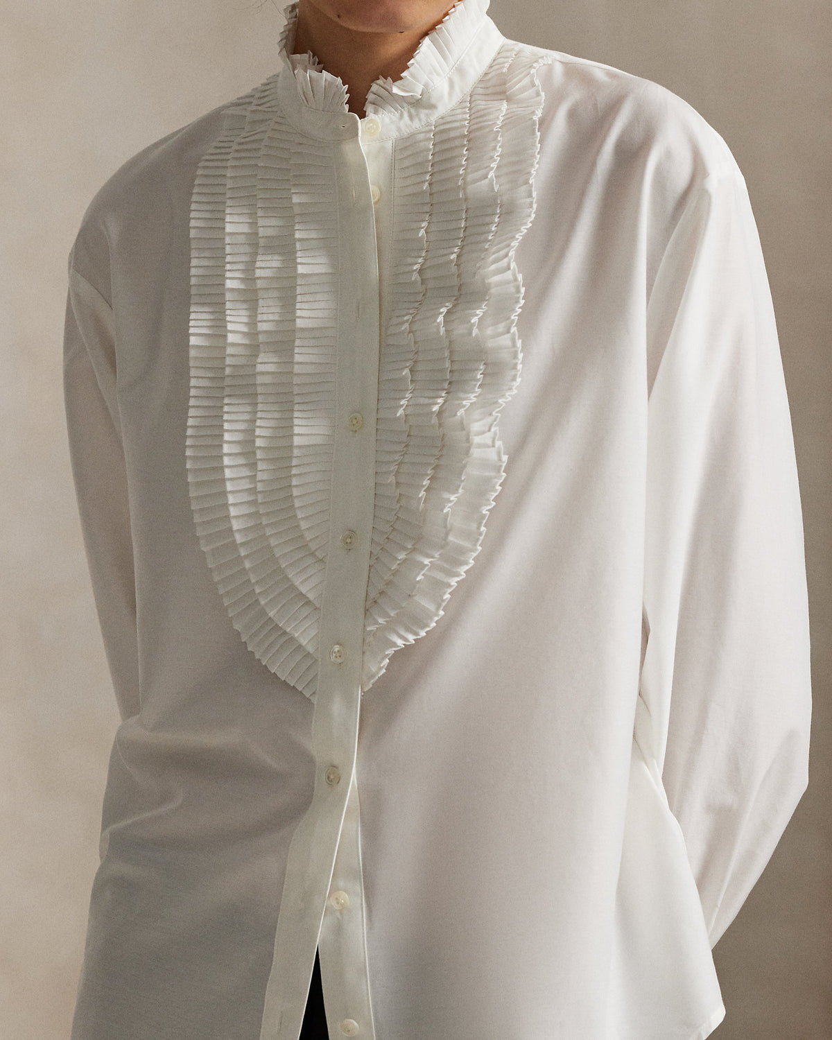 Ralph Lauren PleatedBib CottonSilk Shirt