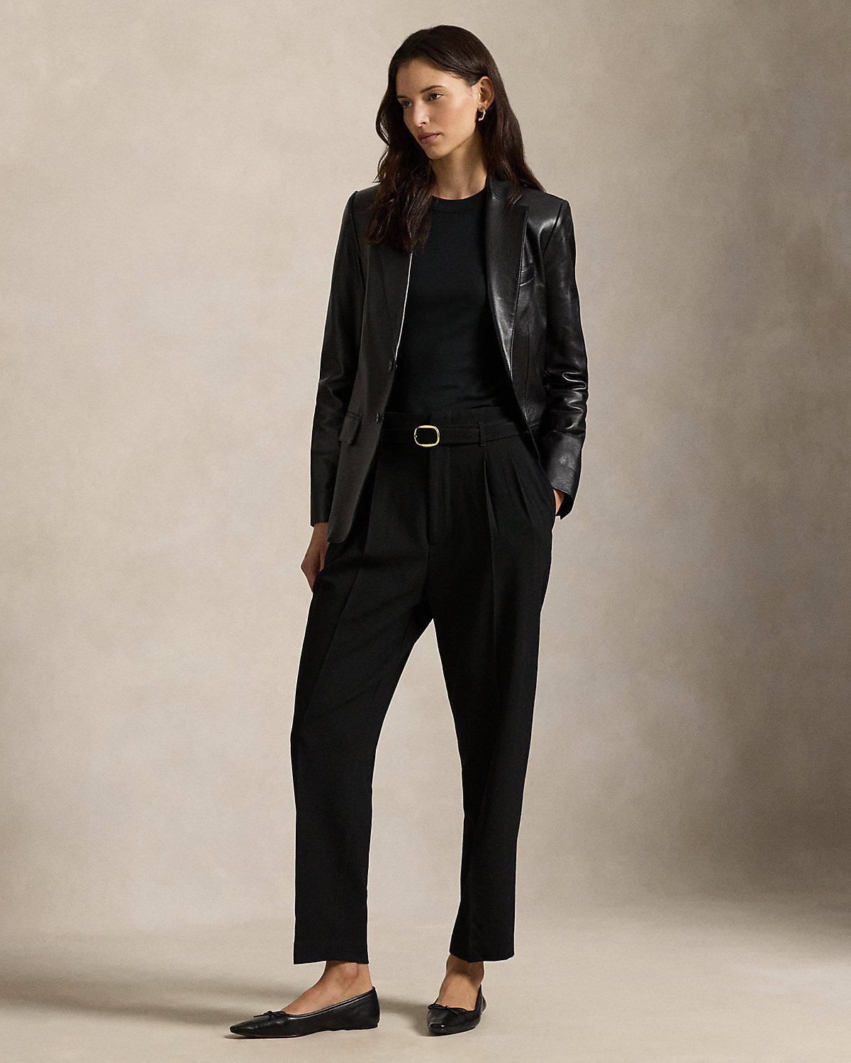 Ralph Lauren Belted Wool Pleated Tapered Pant
