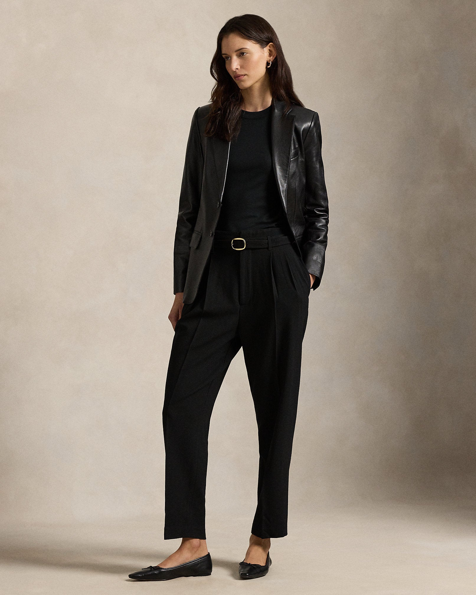 Ralph Lauren Belted Wool Pleated Tapered Pant