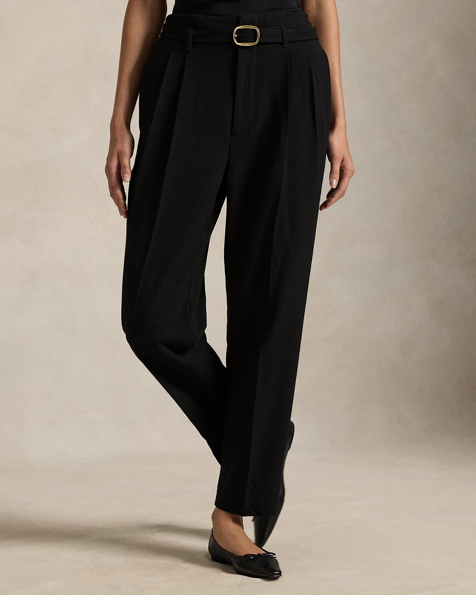 Ralph Lauren Belted Wool Pleated Tapered Pant