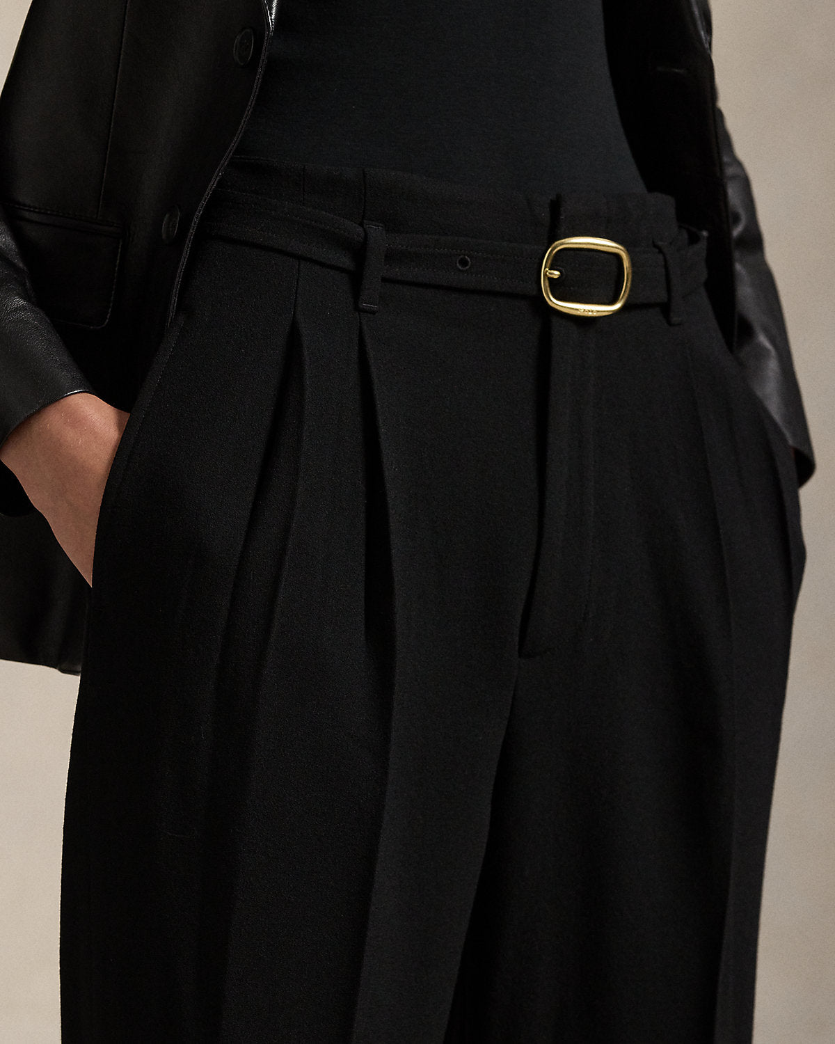 Ralph Lauren Belted Wool Pleated Tapered Pant