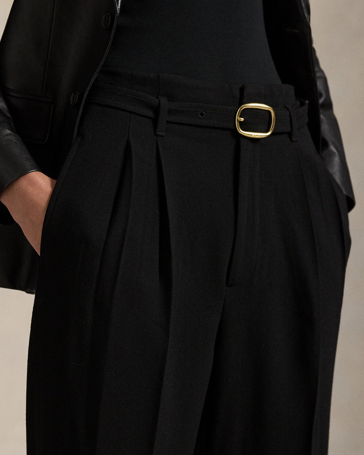 Ralph Lauren Belted Wool Pleated Tapered Pant