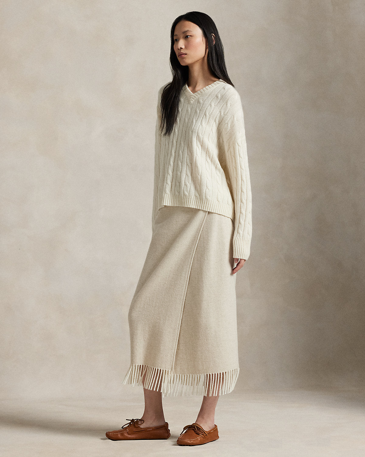 Ralph Lauren Fringe Herringbone Wrap Skirt