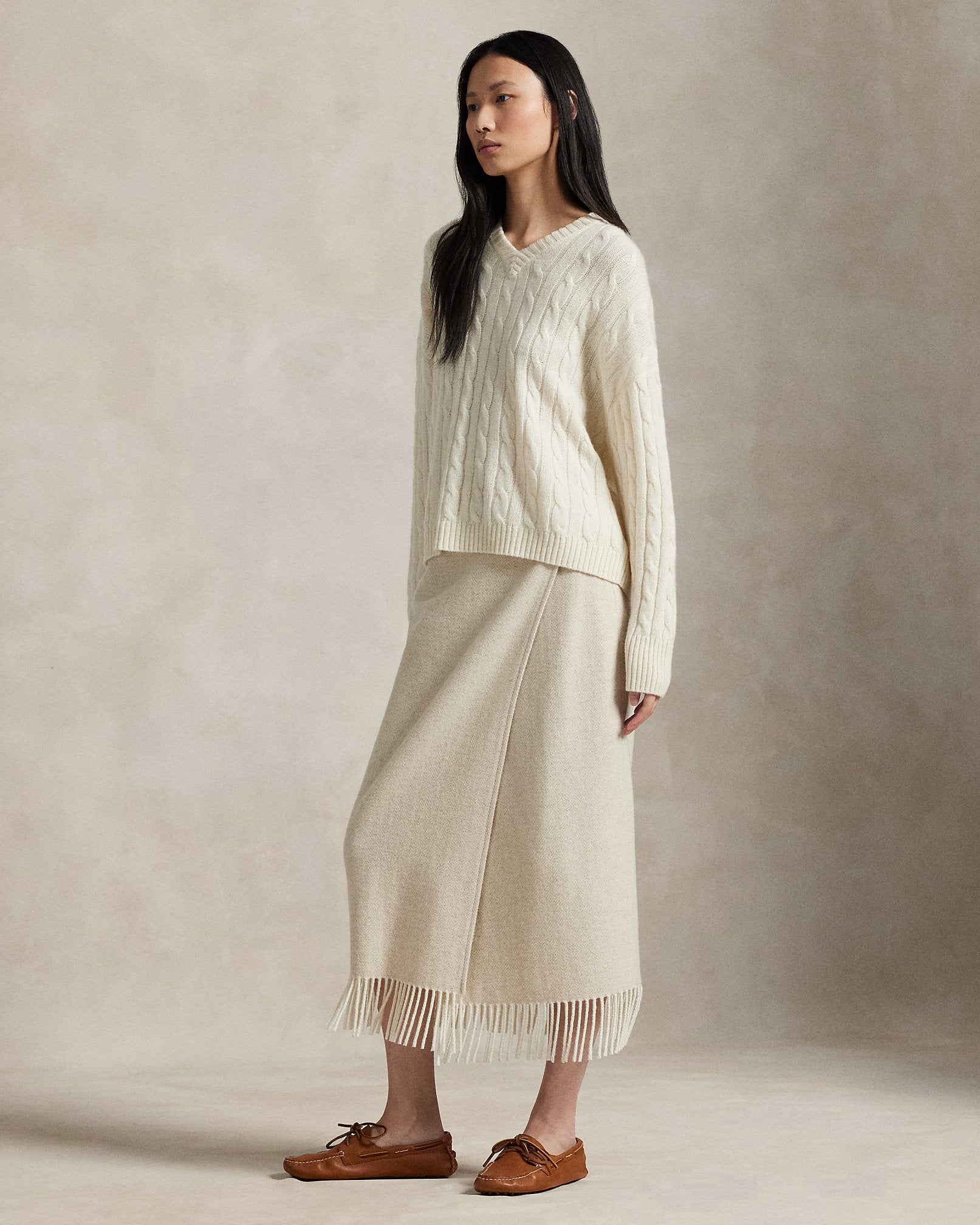 Ralph Lauren Fringe Herringbone Wrap Skirt