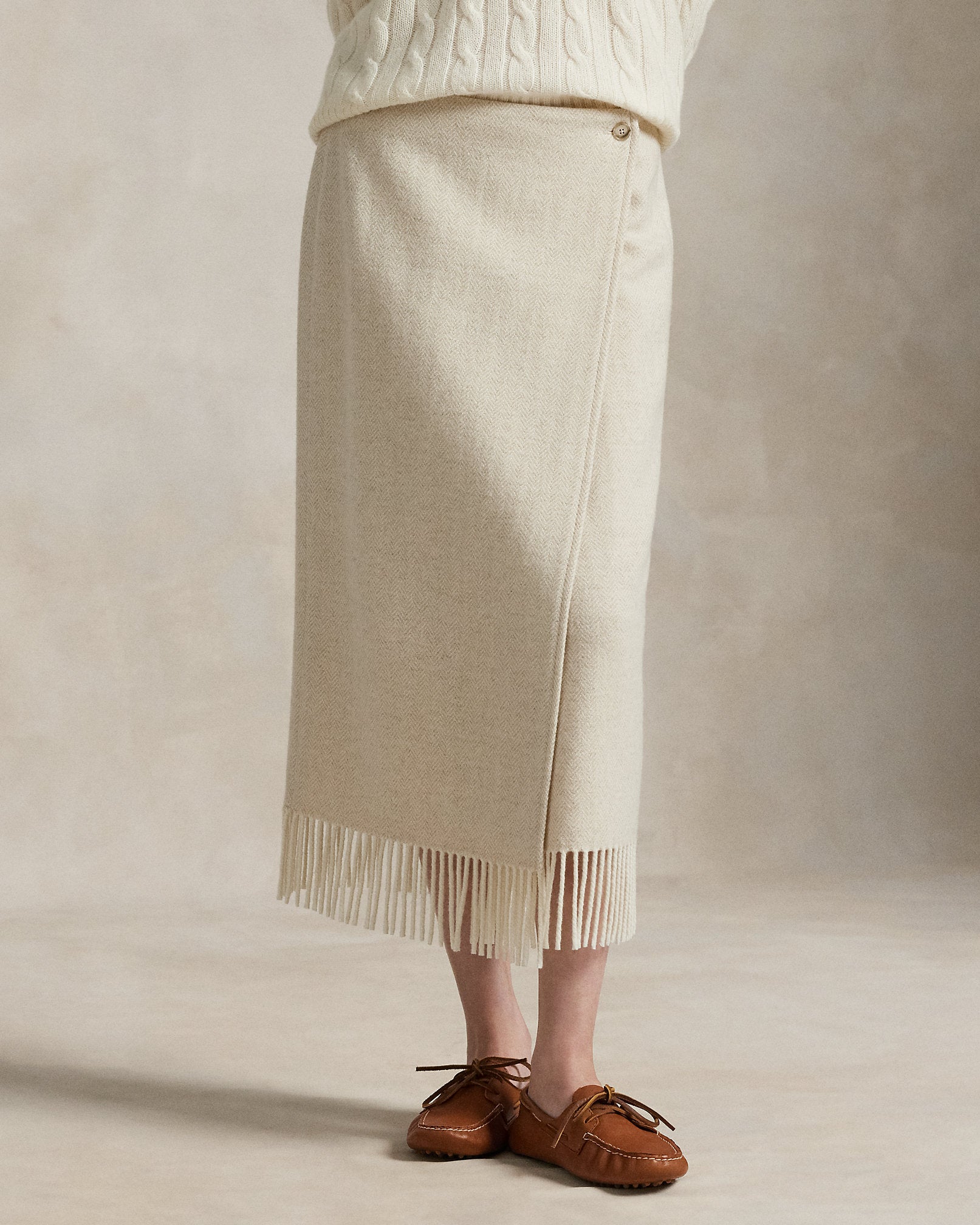 Ralph Lauren Fringe Herringbone Wrap Skirt