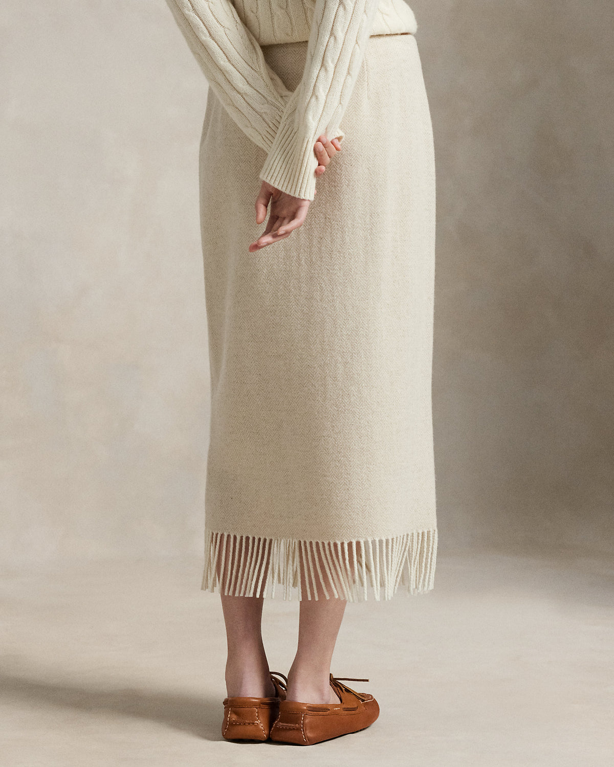 Ralph Lauren Fringe Herringbone Wrap Skirt