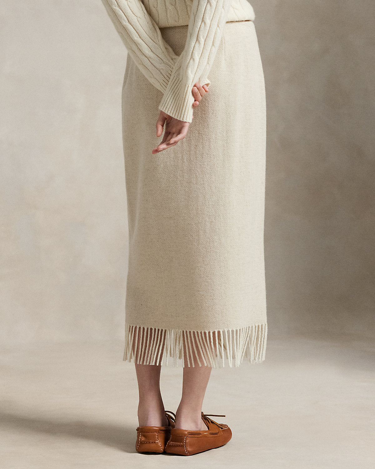 Ralph Lauren Fringe Herringbone Wrap Skirt