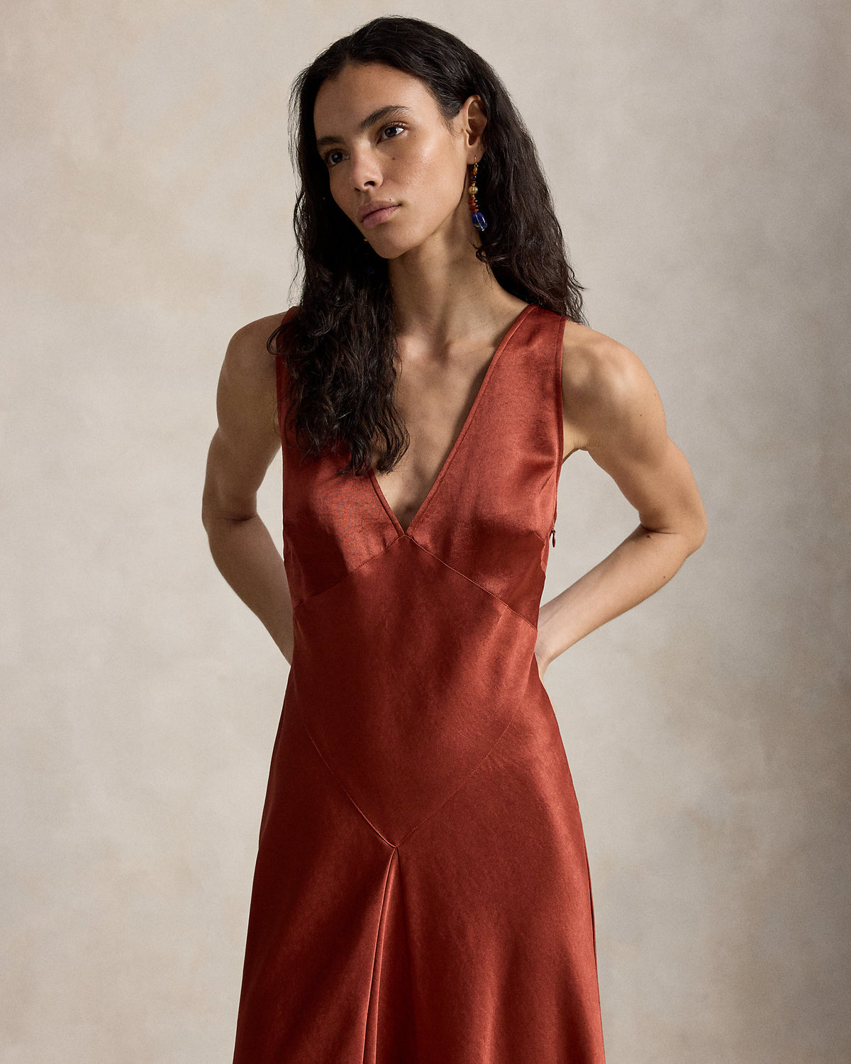 Ralph Lauren Satin Paneled Dress