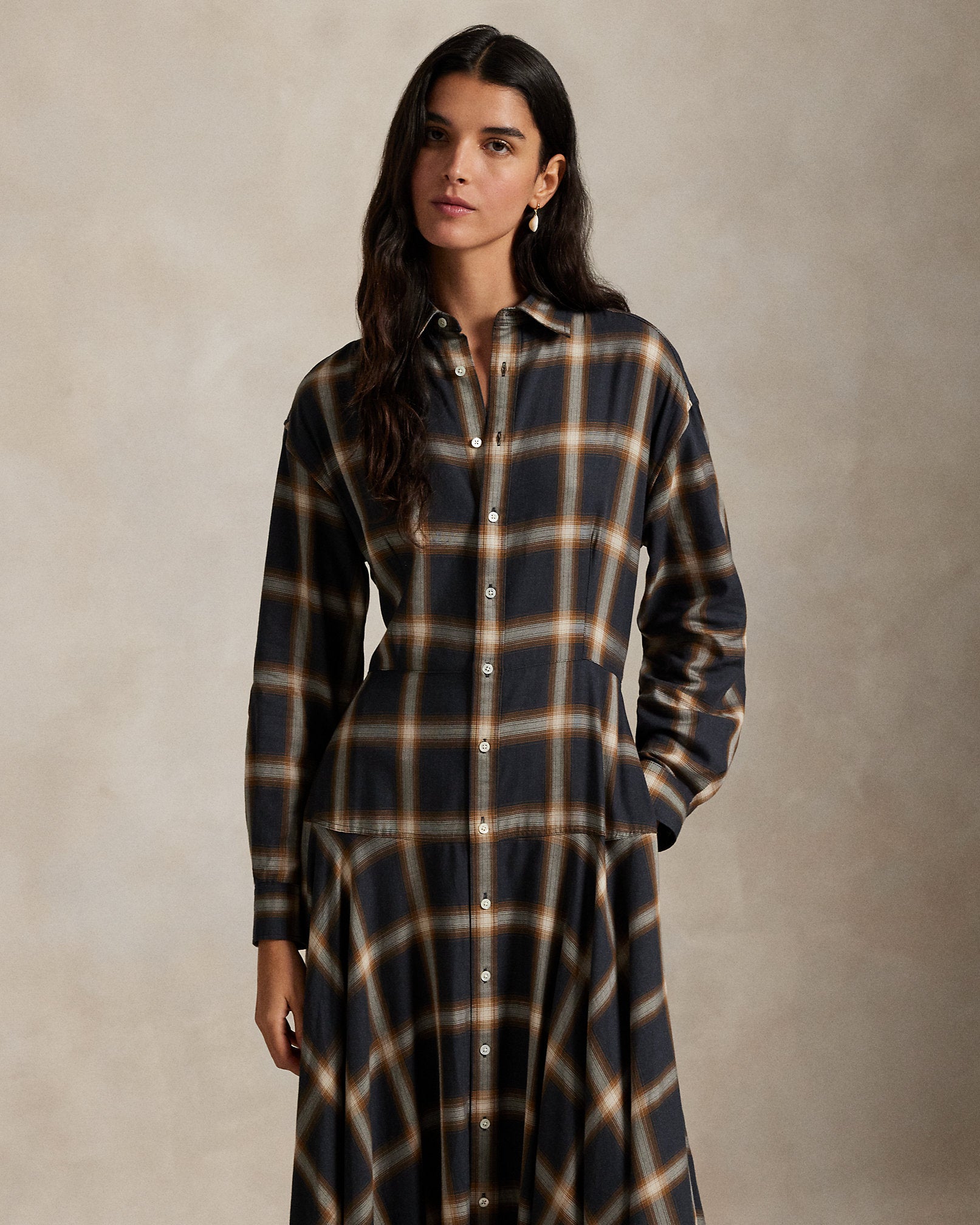 Ralph Lauren Plaid Twill Paneled Shirtdress