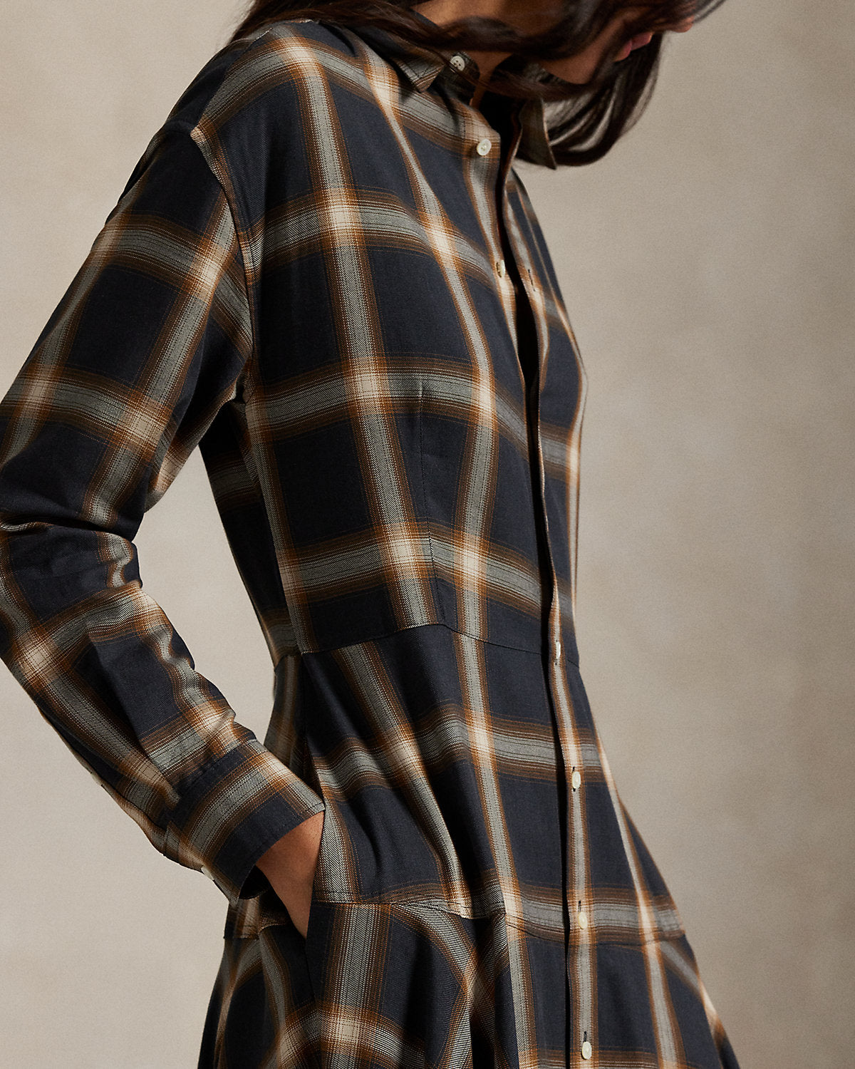 Ralph Lauren Plaid Twill Paneled Shirtdress