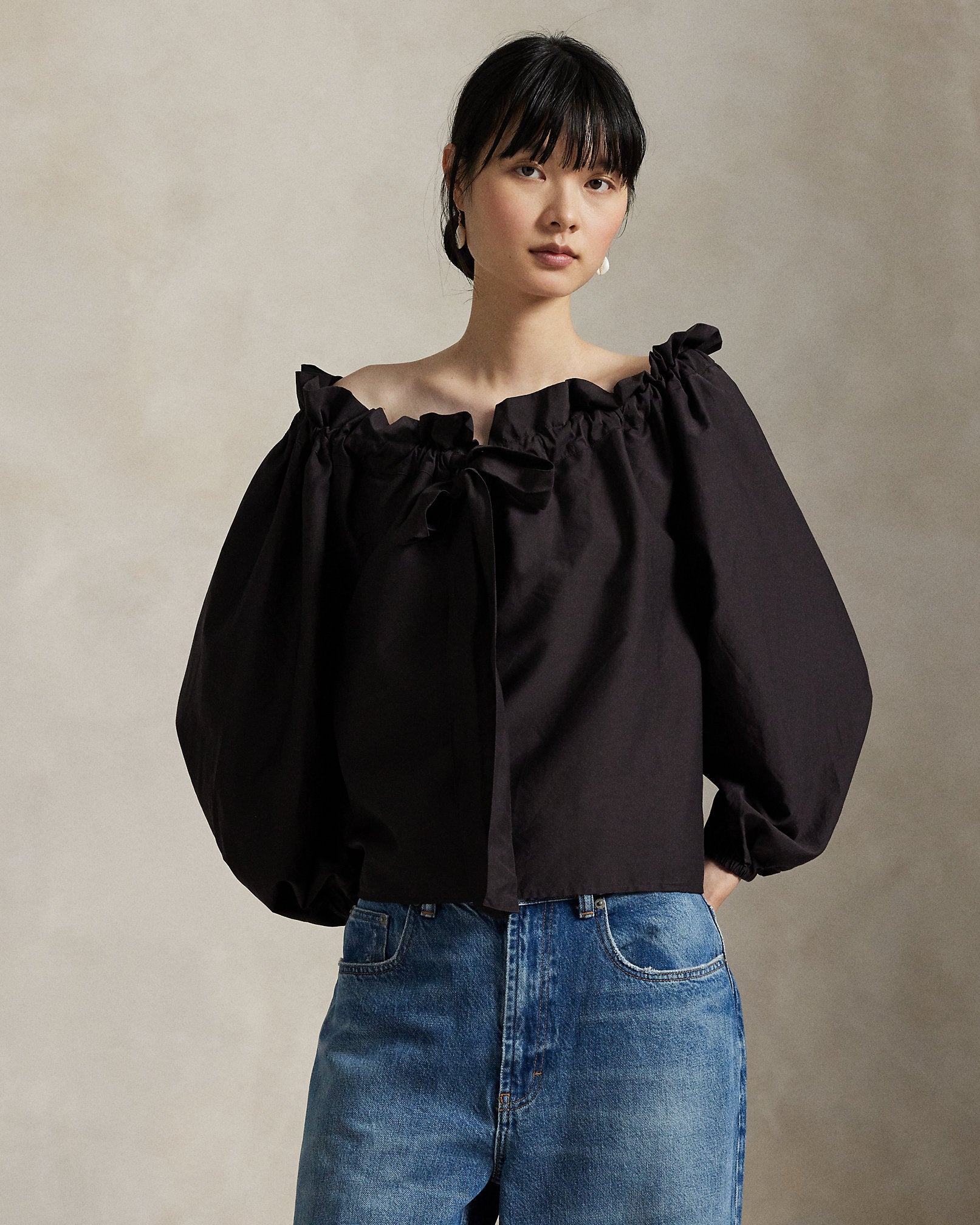 Ralph Lauren OfftheShoulder CottonSilk Blouse