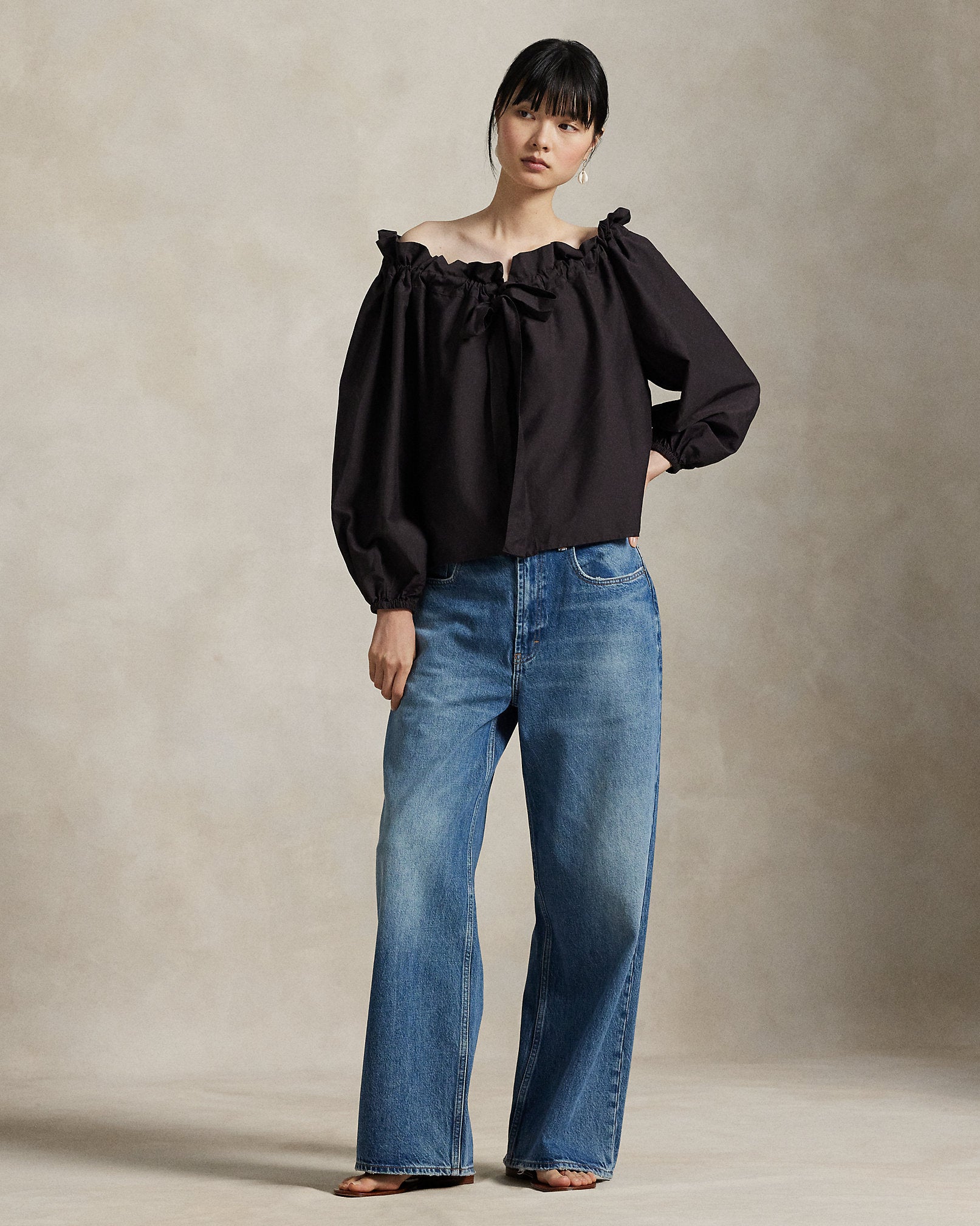 Ralph Lauren OfftheShoulder CottonSilk Blouse